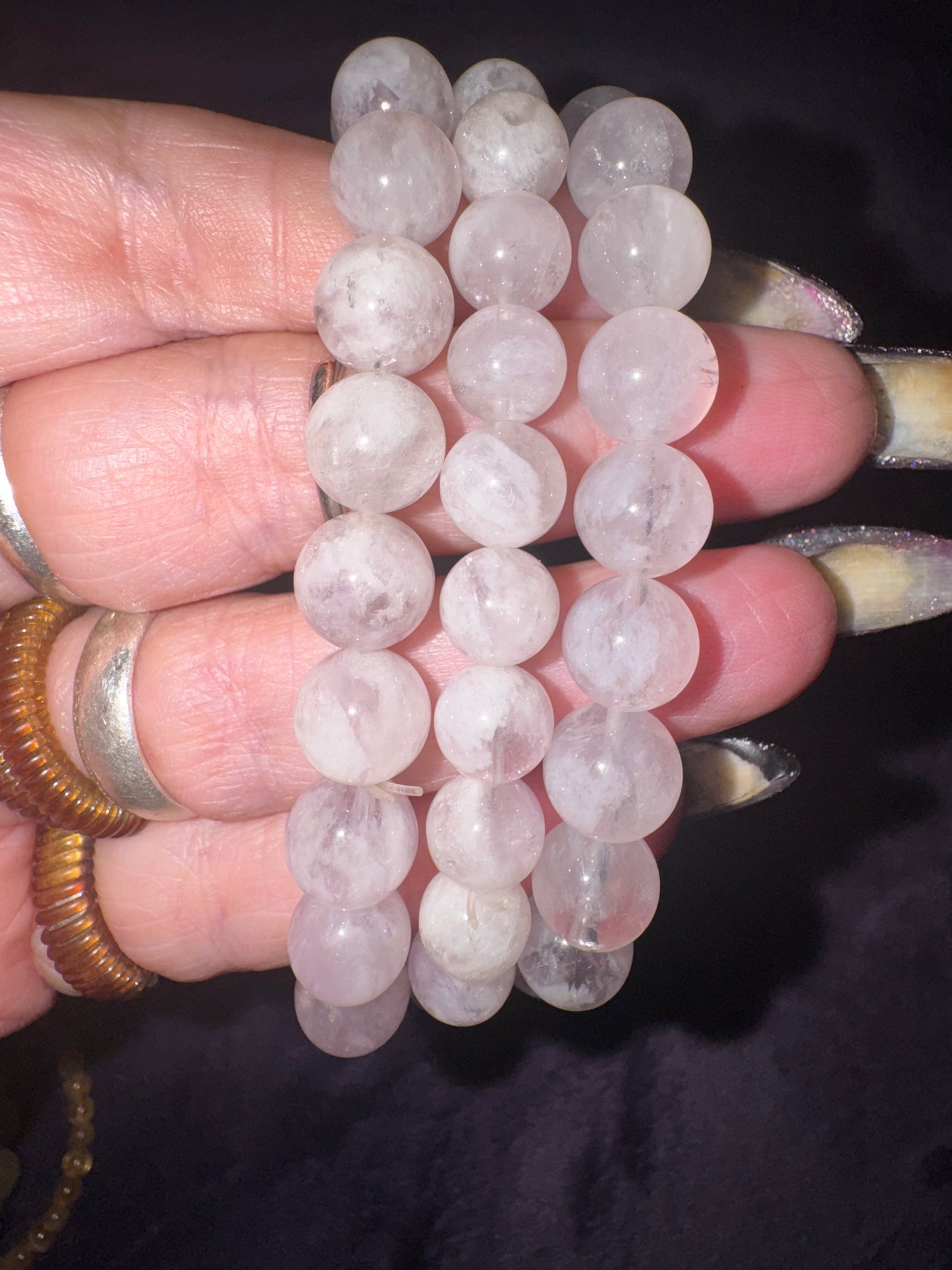 Light Lavender Snowflake Phantom Quartz 10mm Bead Bracelets
