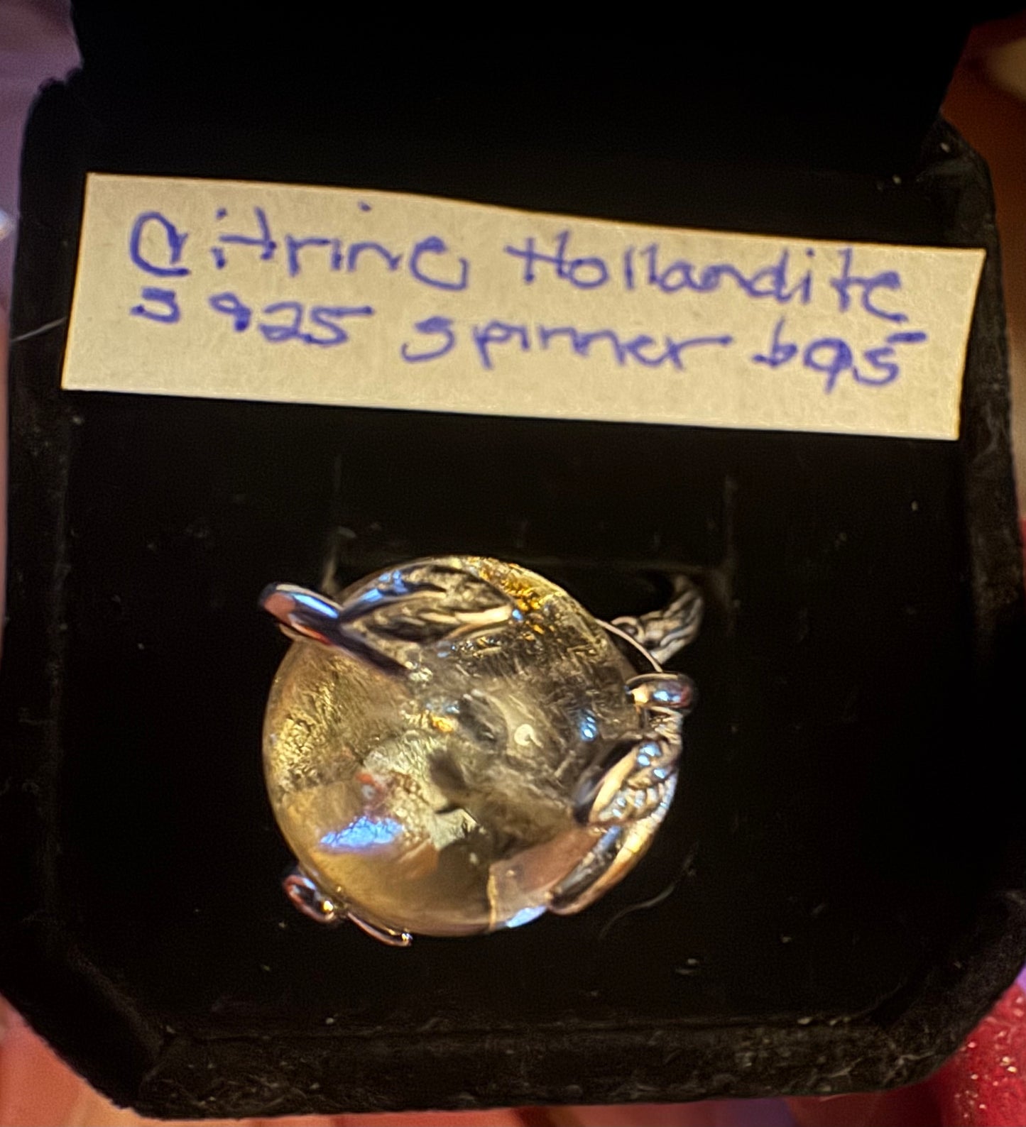 Hollandite ( Urchin Quartz ) in Citrine s925 Ring