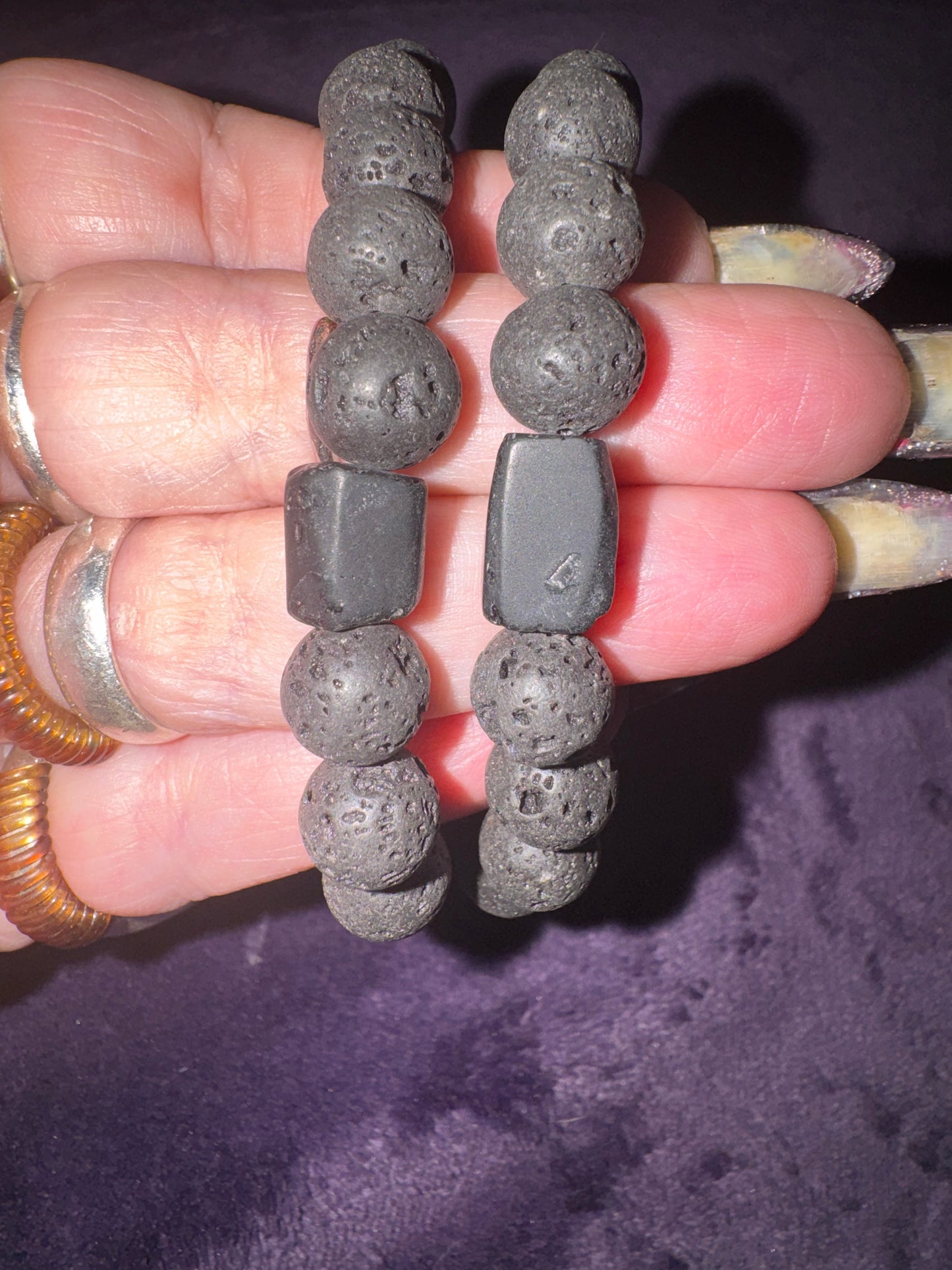 Lava Stone w/ HQ Black Tourmaline 10mm Bead Bracelets