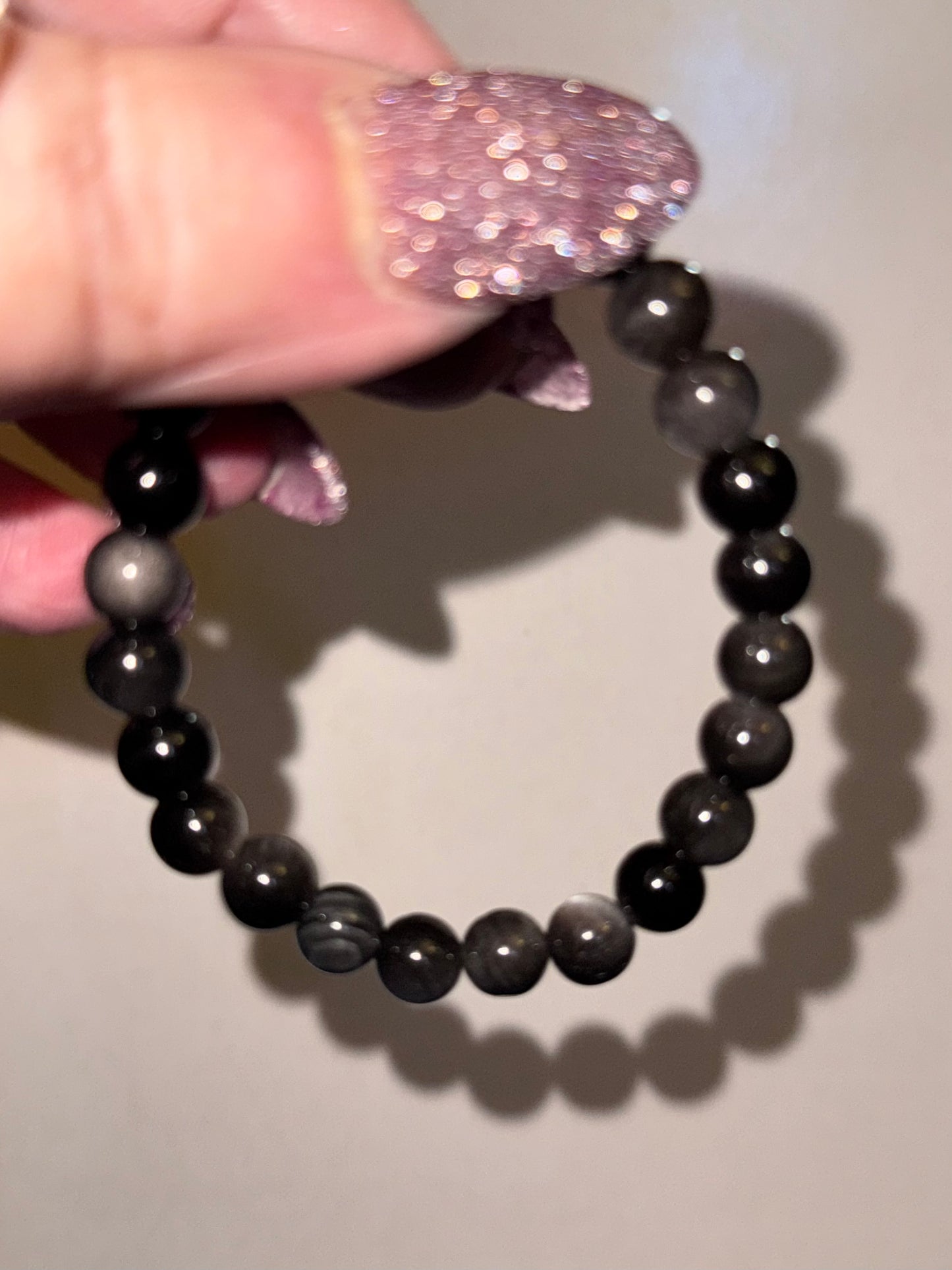 Silver Sheen Black Obsidian 8mm Bead Bracelets