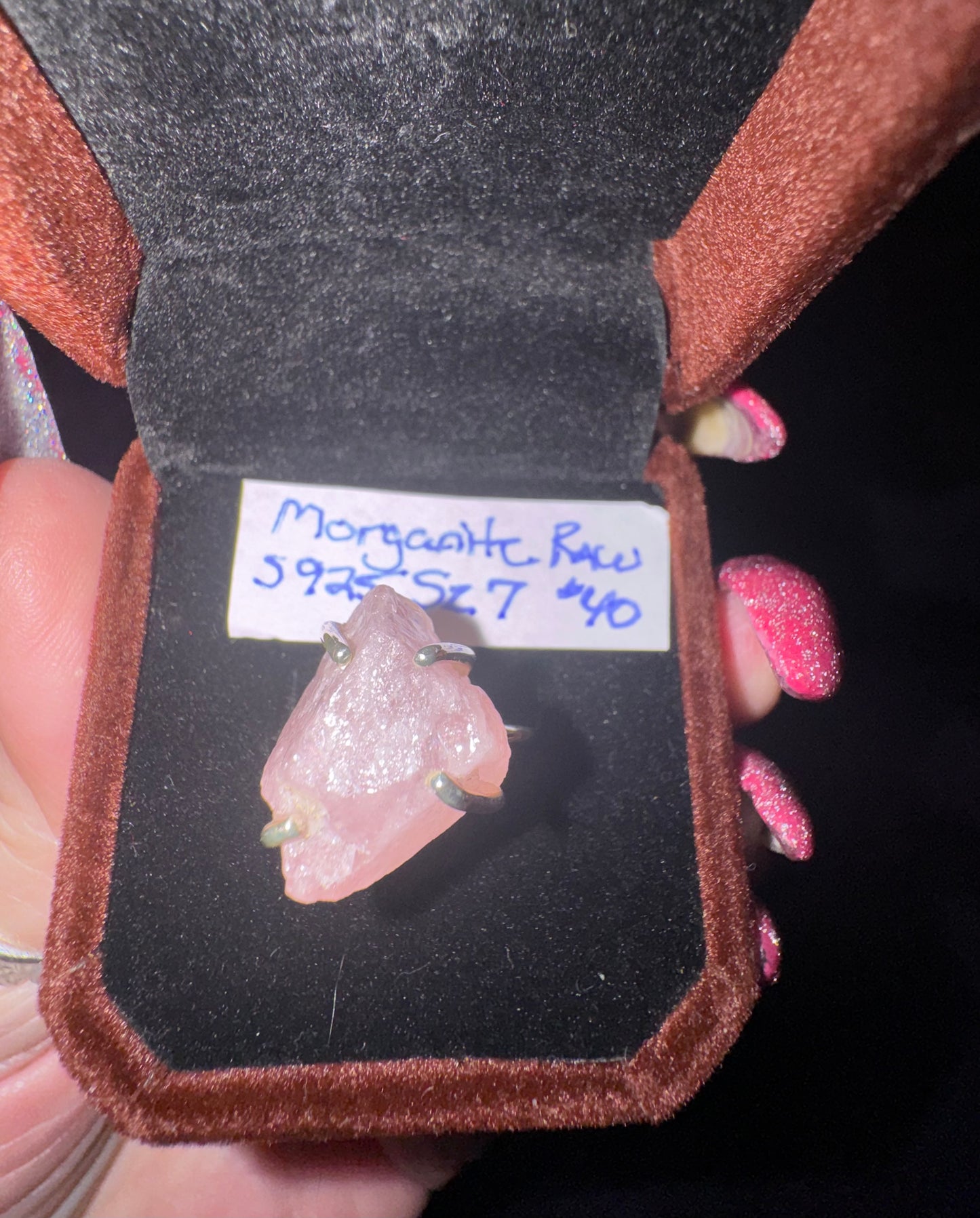 Chunky Raw Morganite Fitted Size s925 Ring