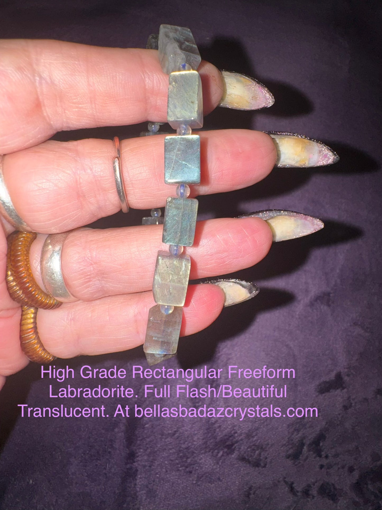 Top Quality Clear Labradorite Rectangular Freeform Bead Bracelet 