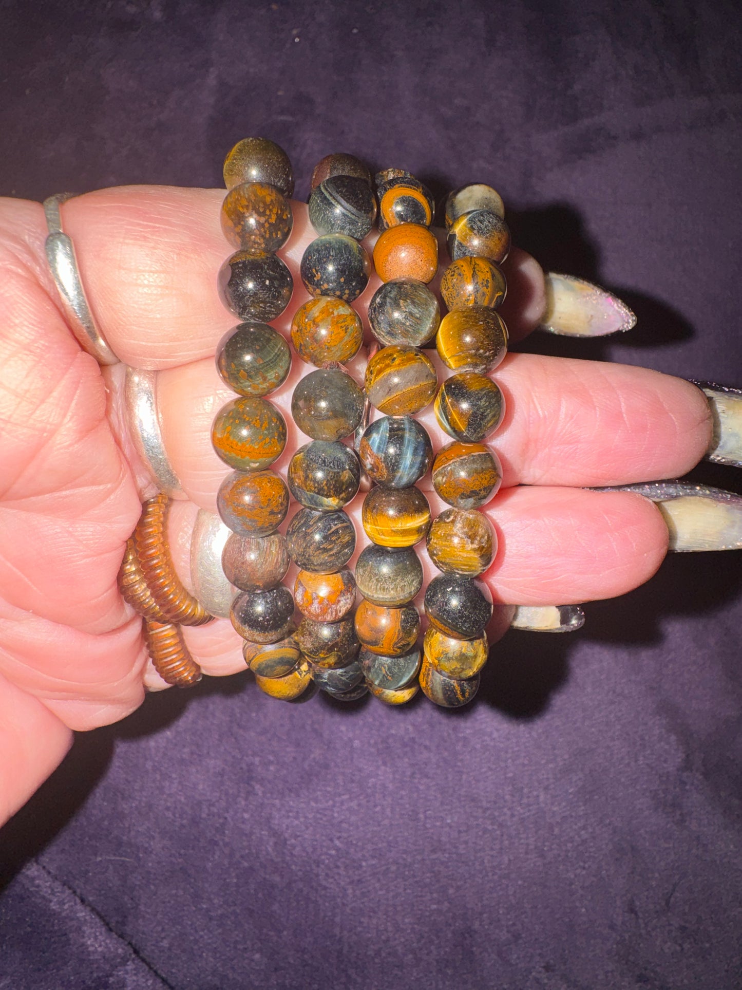 Mixed Blue and Golden Tigers Eye 8mm Bead Bracelets