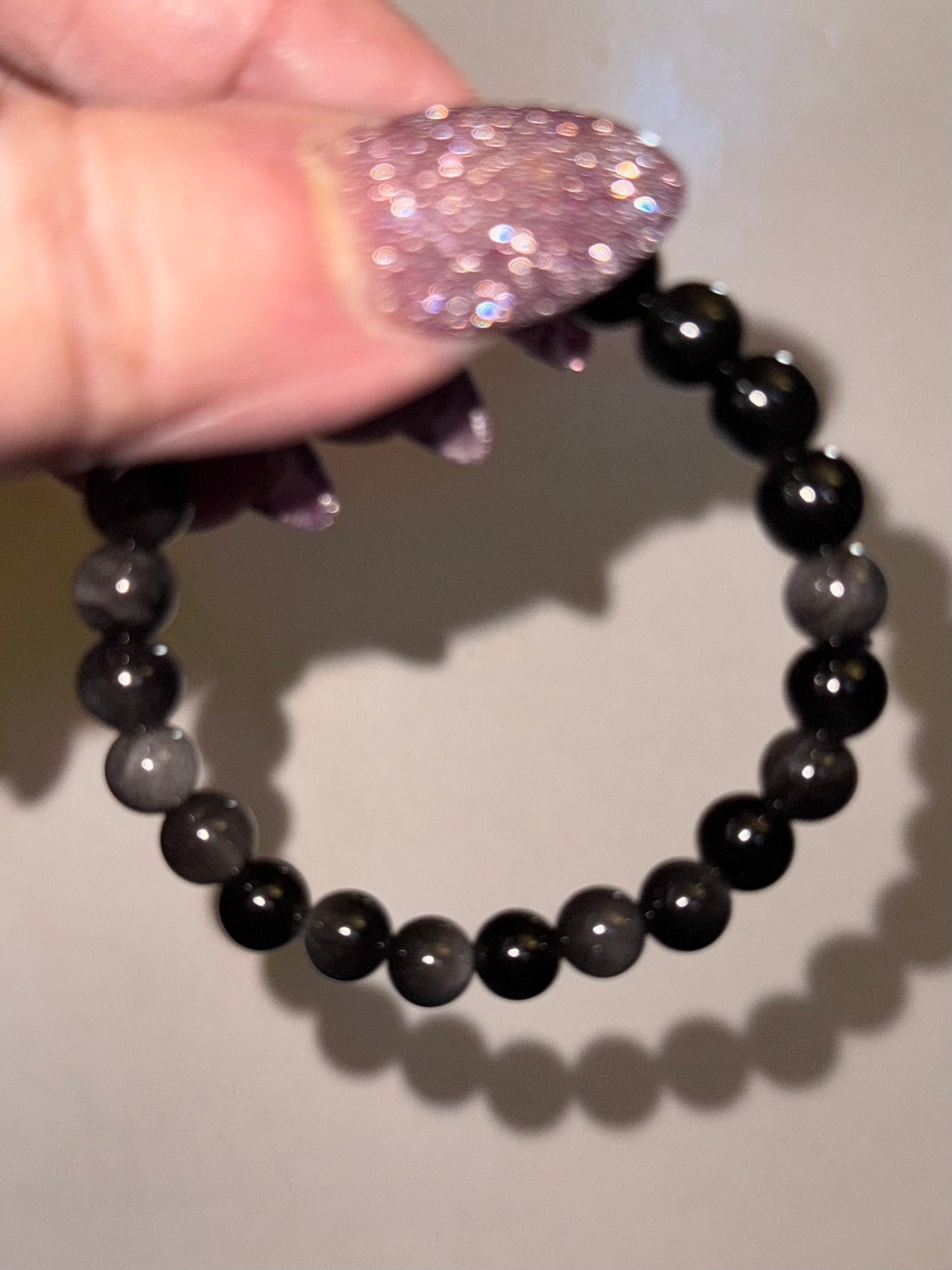 Silver Sheen Black Obsidian 8mm Bead Bracelets