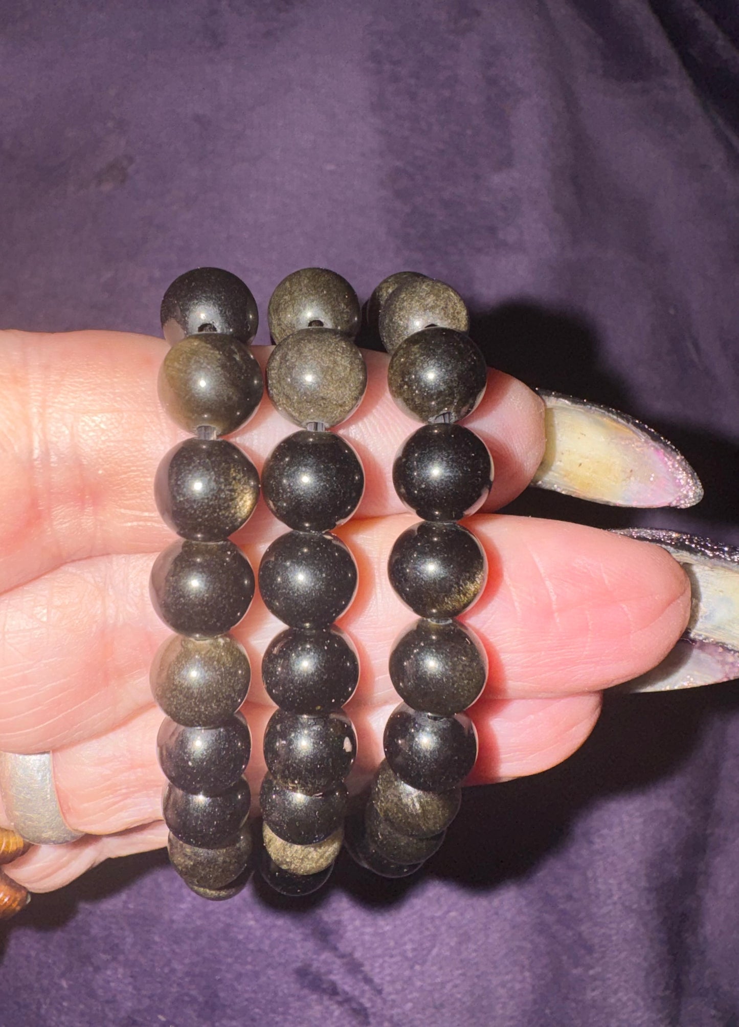 Gold Sheen Black Obsidian 8mm Bead Bracelets