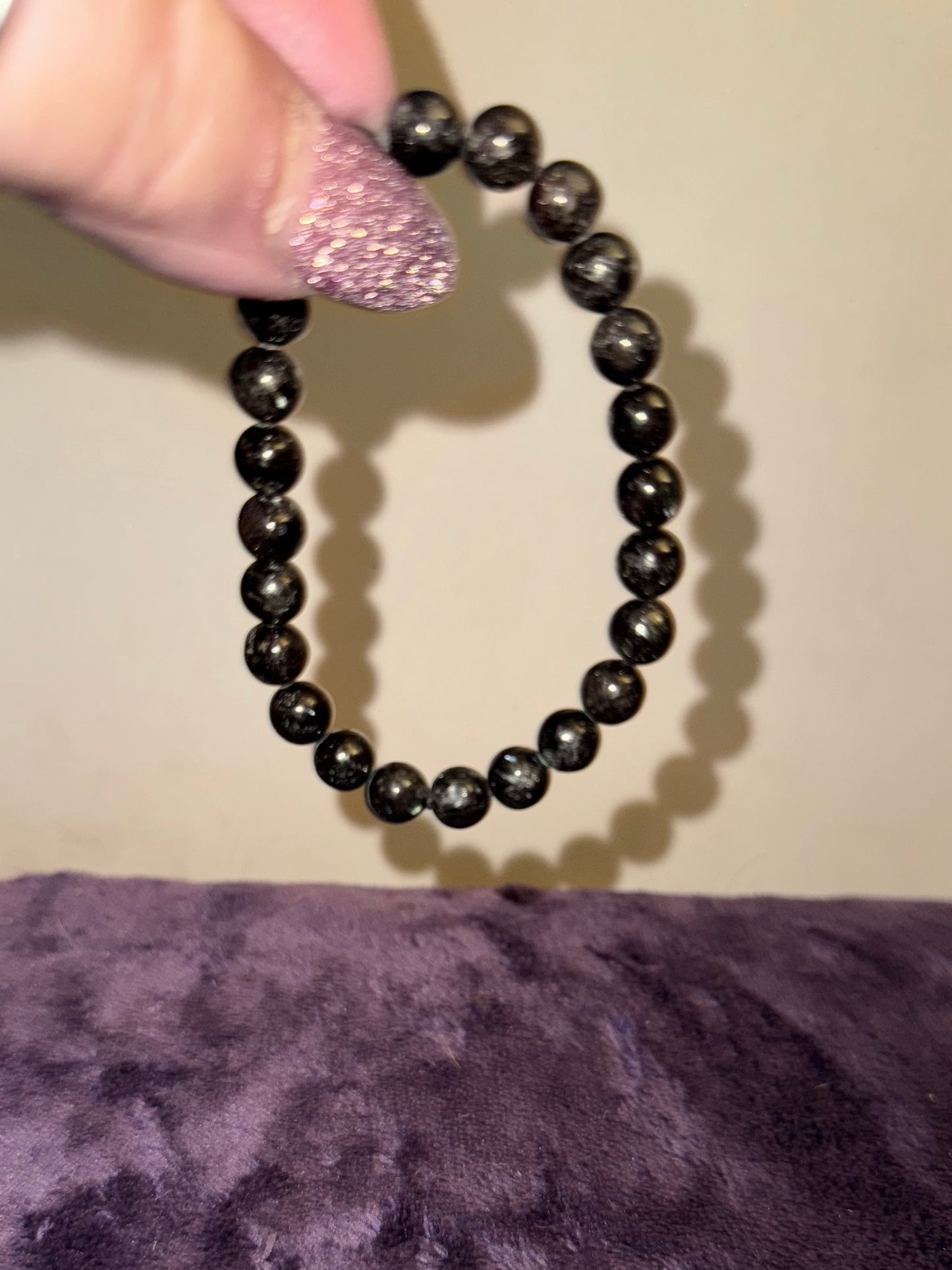 Arfvedsonite w/ Gem Grade Garnet Inclusion 8mm Bead Bracelets