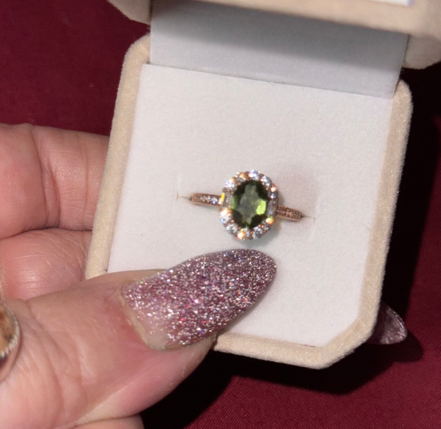 Czech Republic Natural Moldavite s925 Rose Gold Electroplated Ring US Fixed Size 5.5