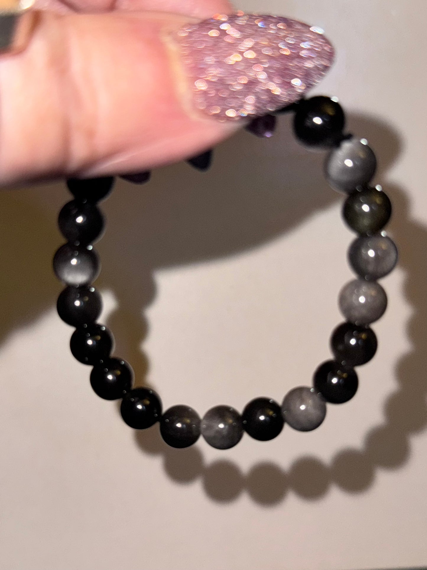 Silver Sheen Black Obsidian 8mm Bead Bracelets