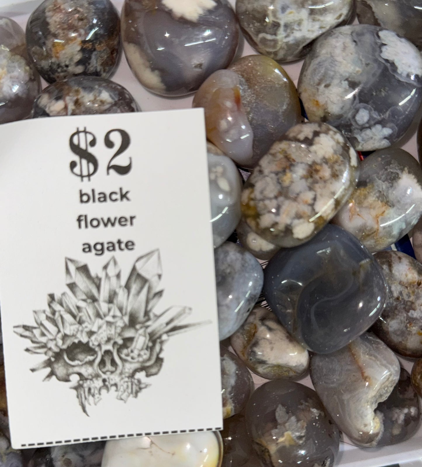 High Quality Black Flower Agate Tumble $2 for 1 pc. Intuitive Pick.