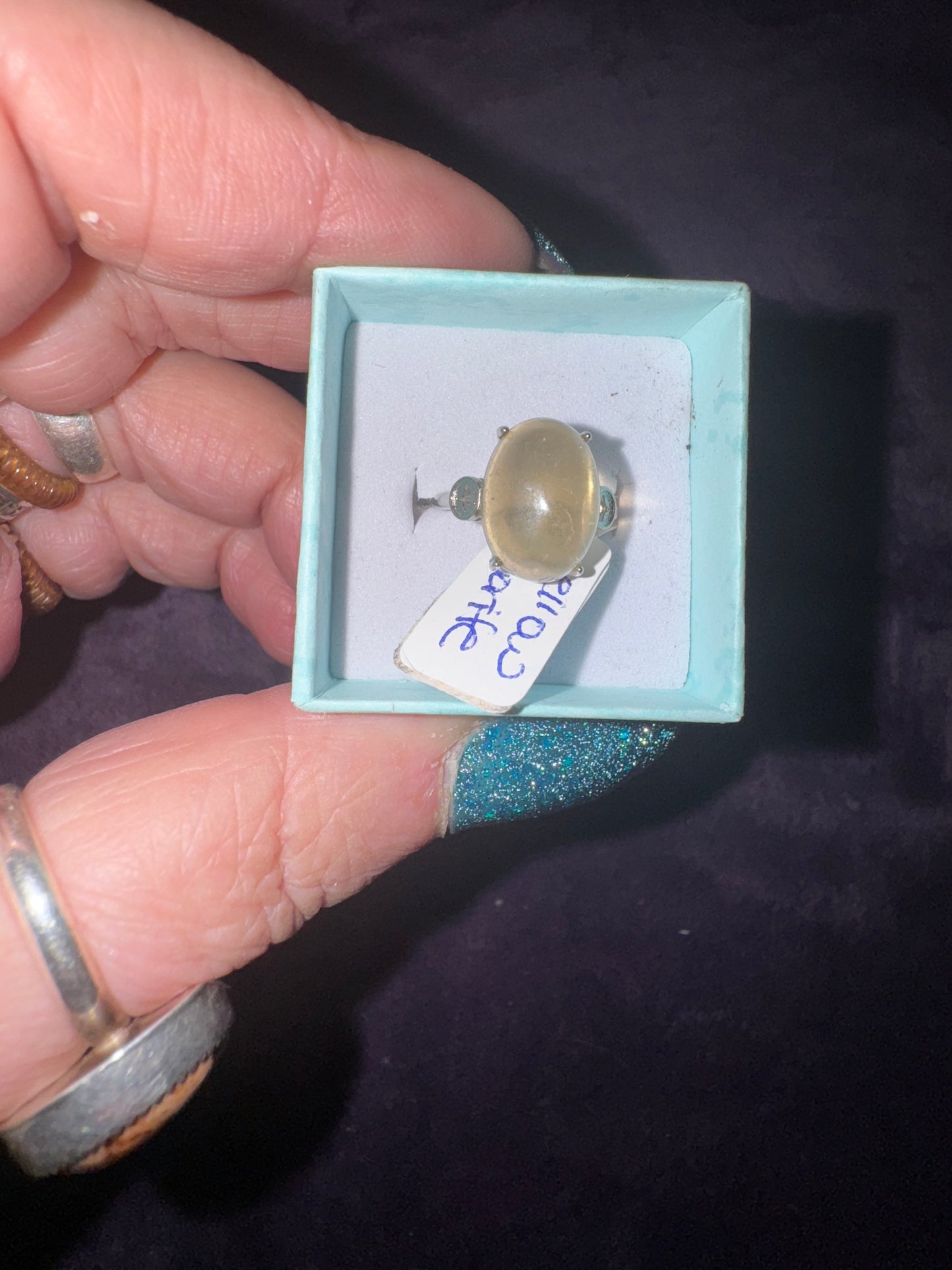 Yellow Fluorite Oval Stone ( nickle free stainless steel )