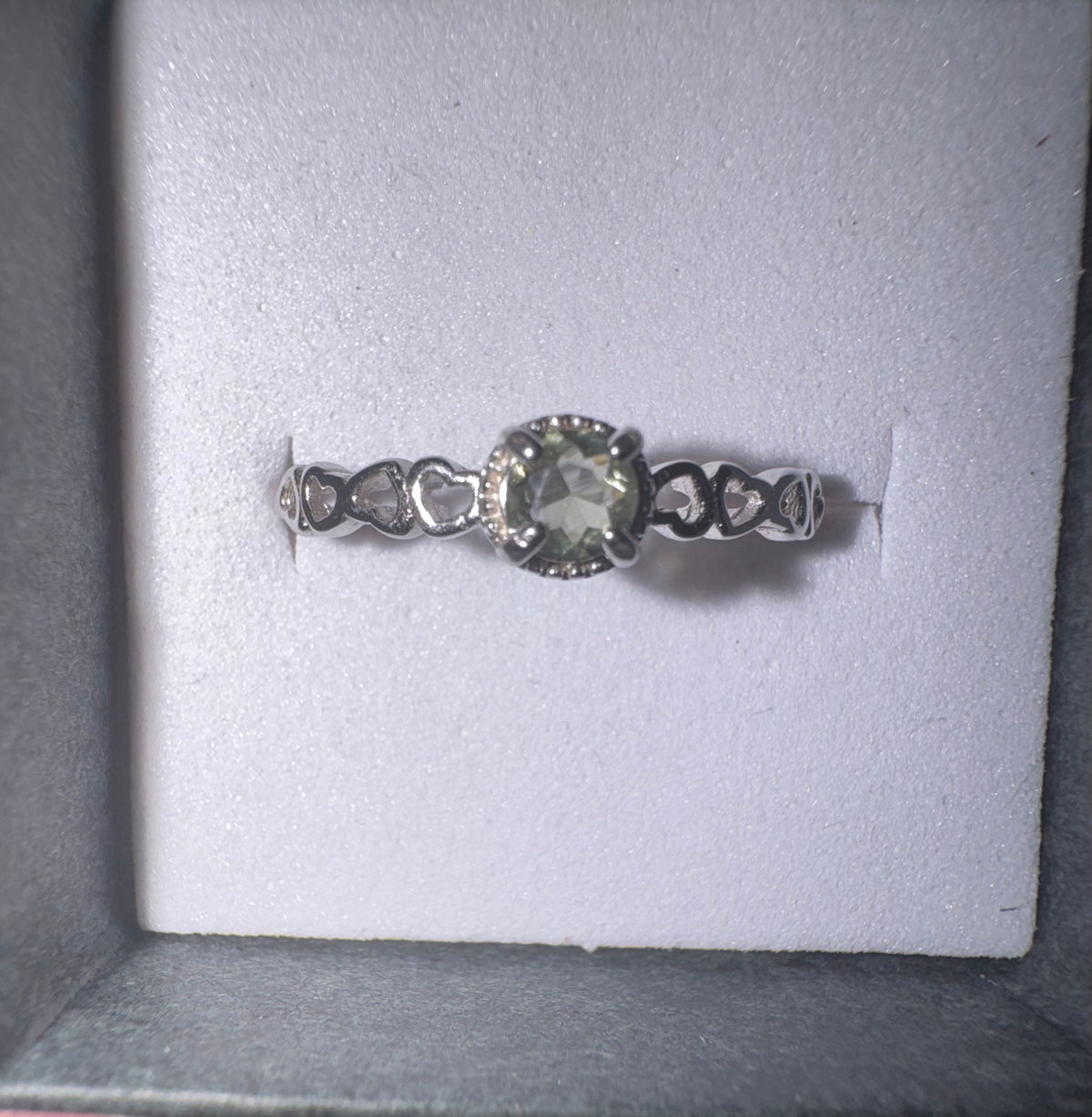 Dainty Faceted s925 Moldavite Ring. Includes Certificate, Box and Cleaning Cloth.