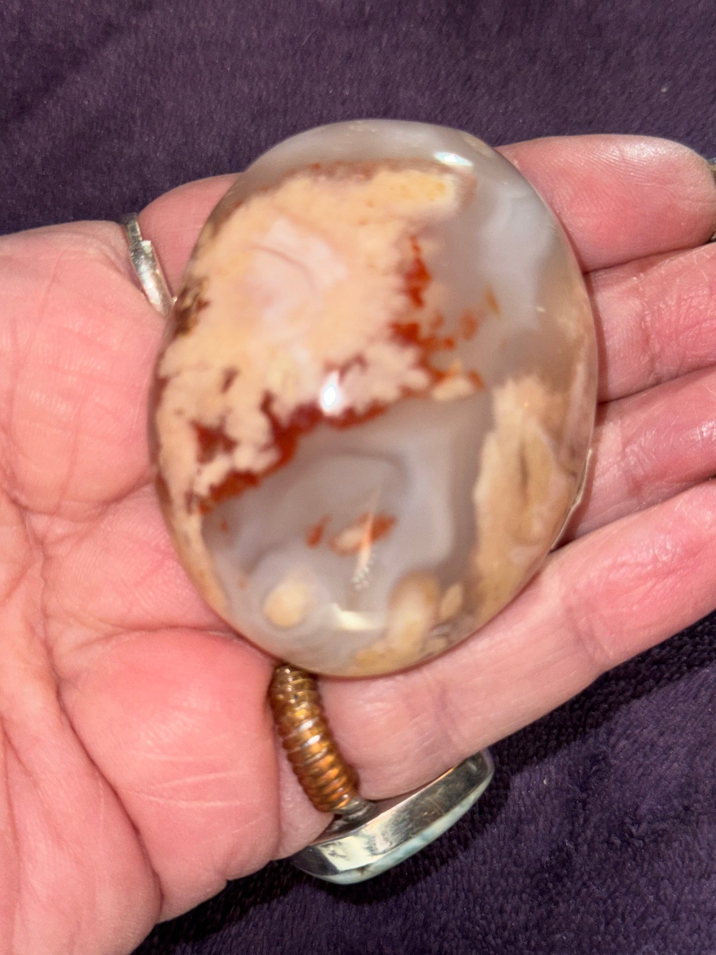 HQ Flower Quartz with Carnelian Palm Stones