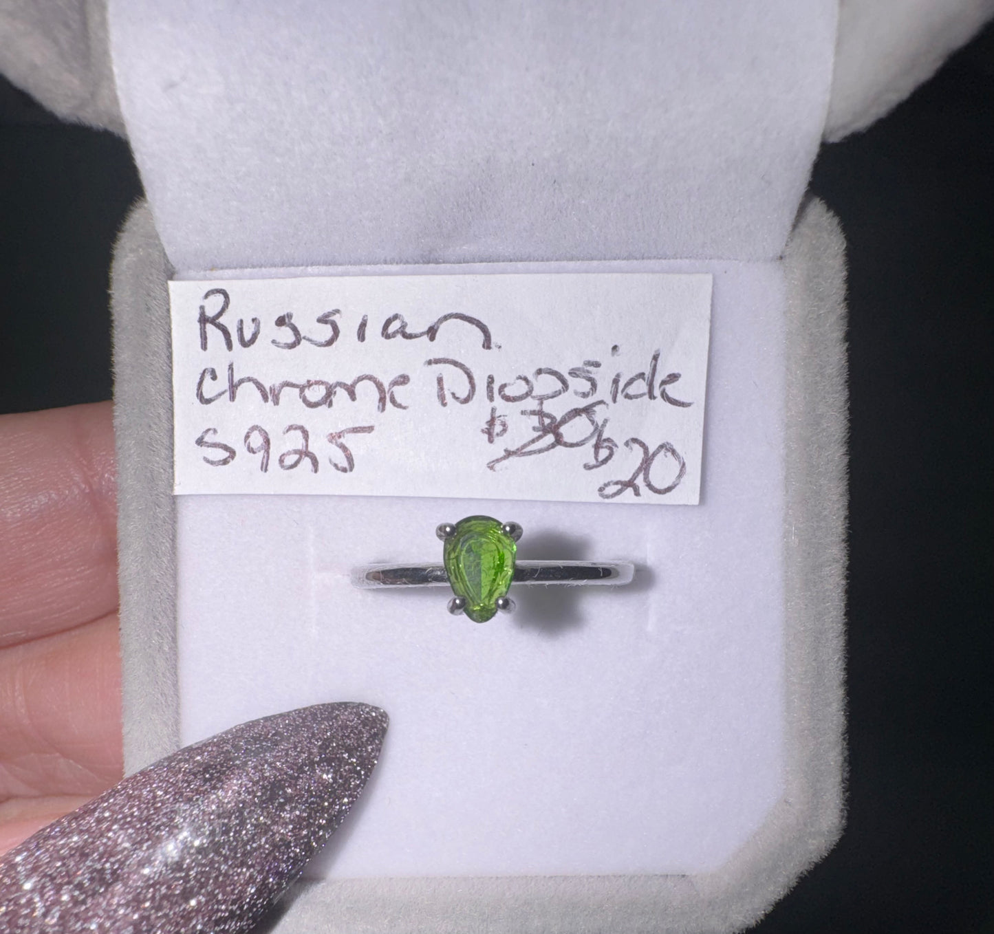 S925 Adjustable Russian Chrome Diopside Faceted Teardrop Ring