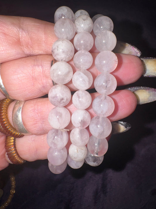 Light Lavender Snowflake Phantom Quartz 8mm Bead Bracelet