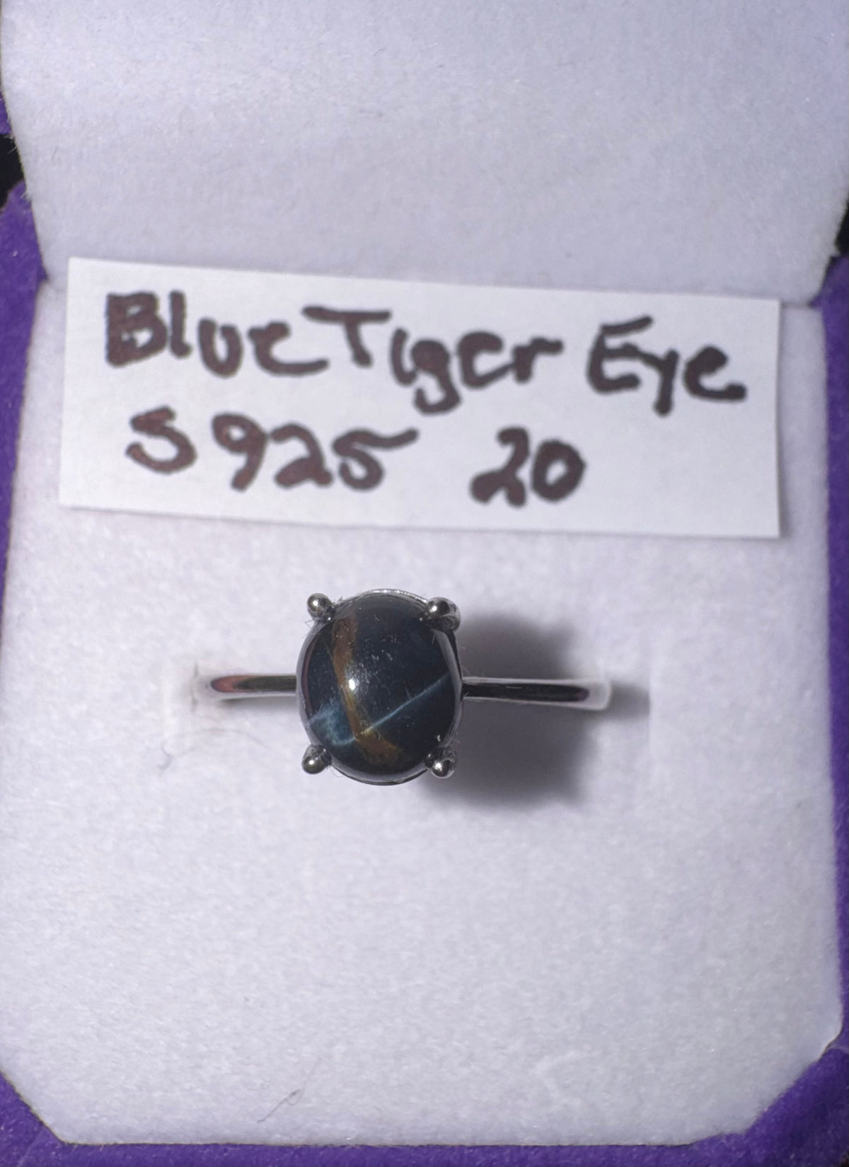 CLEARANCE SALE PRICED.  $18 Blue Tiger Eye s925 Ring.