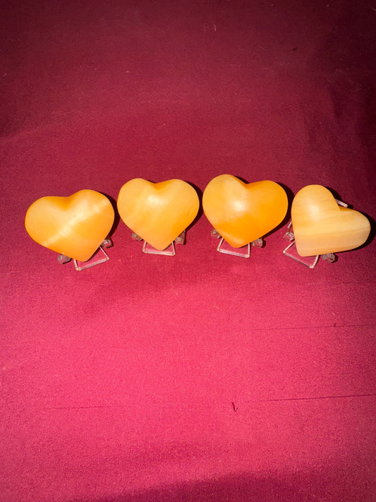 Orange Calcite Heart Carvings