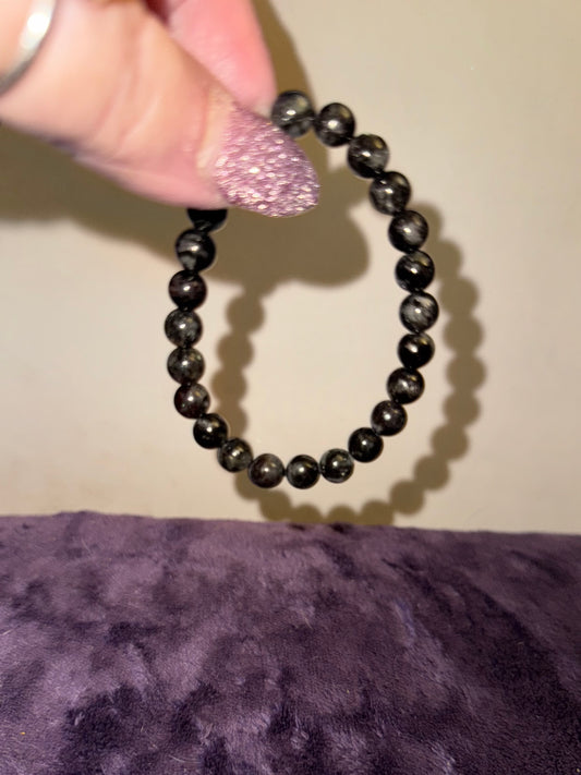 Arfvedsonite w/ Gem Grade Garnet Inclusion 8mm Bead Bracelets