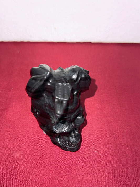 Ice Lace Obsidian  2.75” (L)x 3” (H) Skull w/dragon