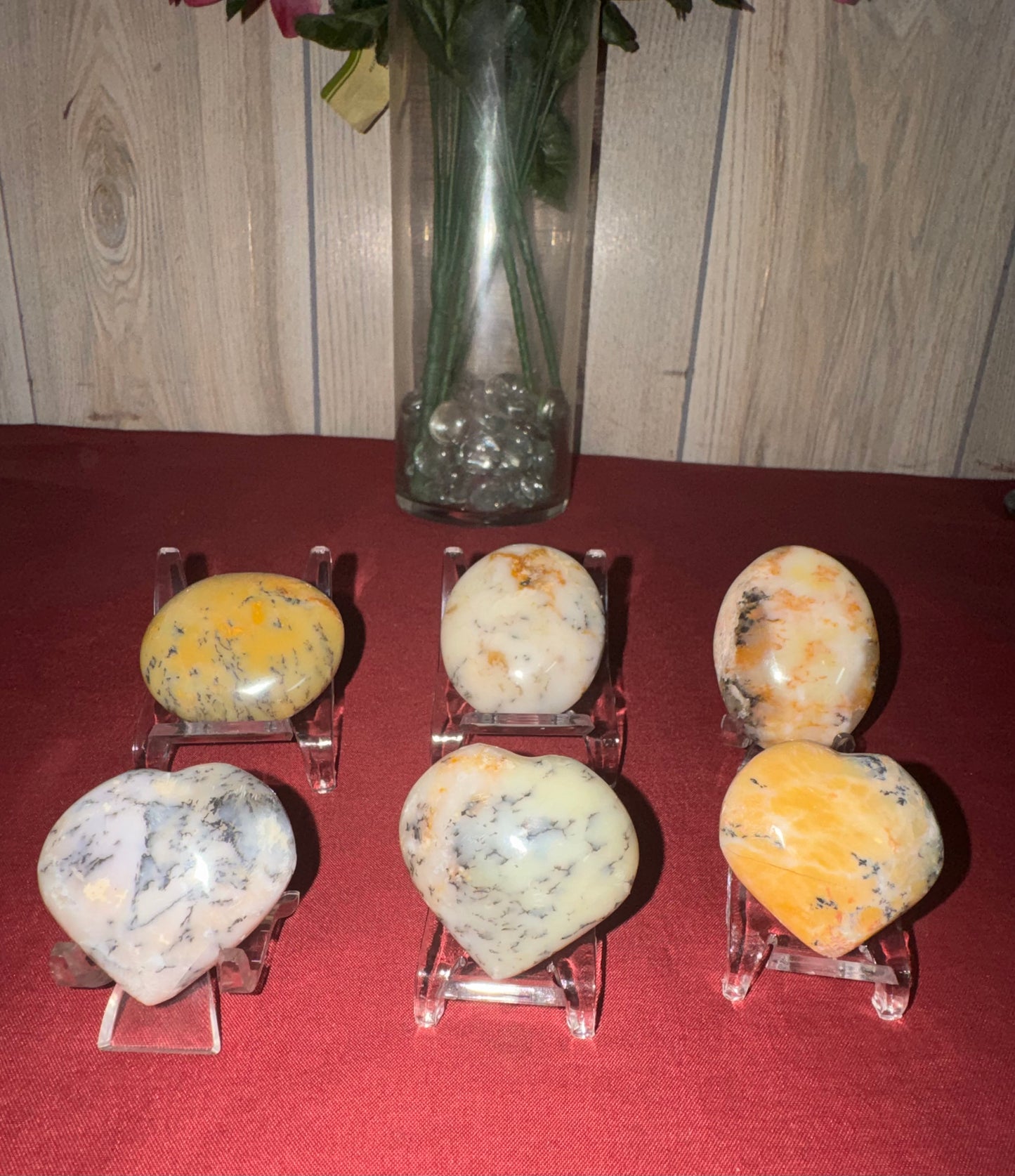 Dendritic Opal Hearts and Palm Stone