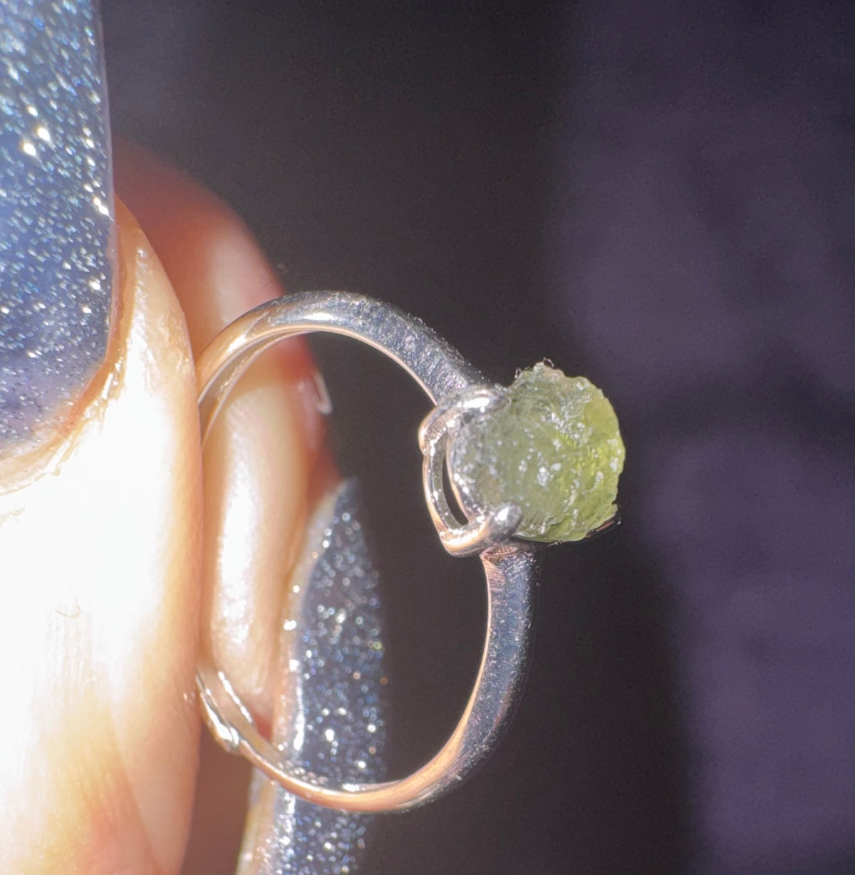 Natural Raw Moldavite s925 Dainty Starter Ring. Includes Certificate,  Box and Cleaning Cloth.