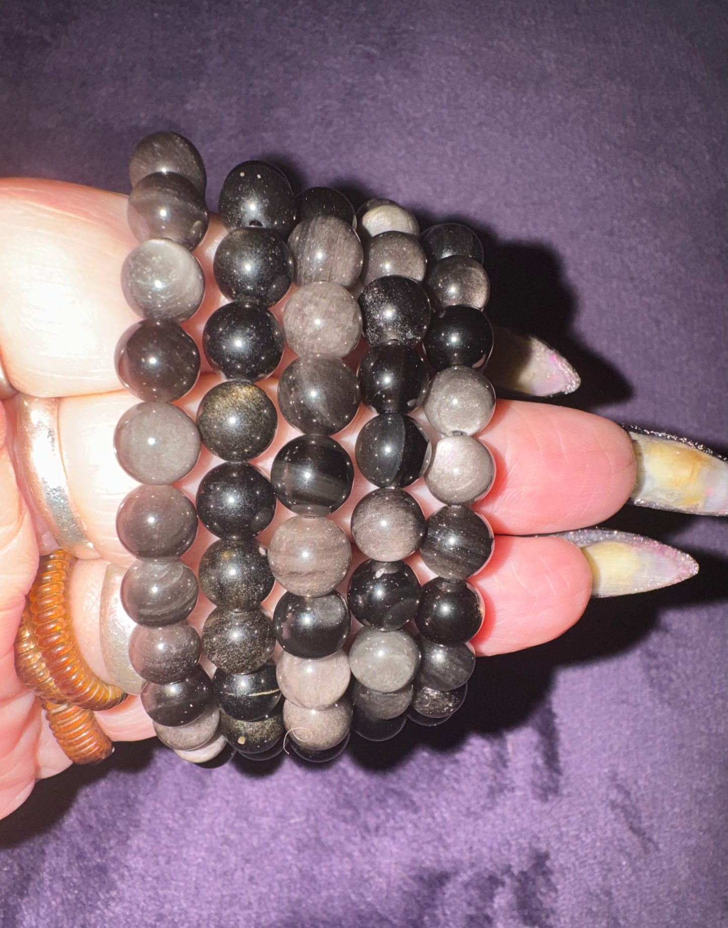 Silver Sheen Obsidian 8mm Bead Bracelets