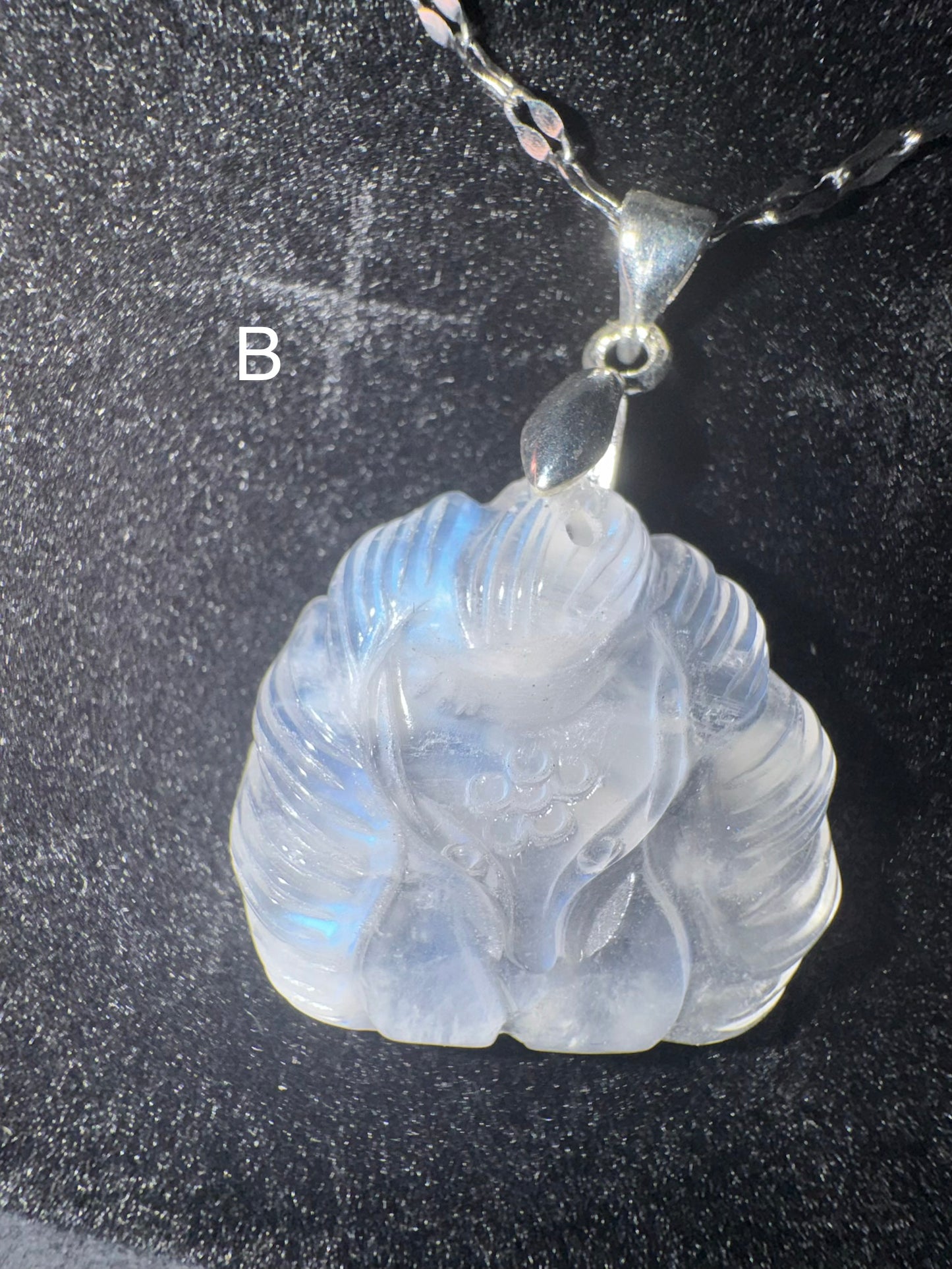 High Quality Blue Flash Moonstone 9Tail Fox Necklace