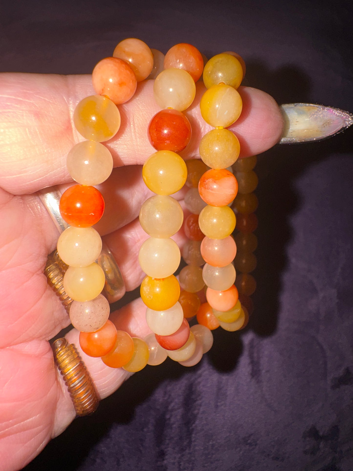 Burmese Red, Orange ,Yellow Jadeite 8mm Bead Bracelets