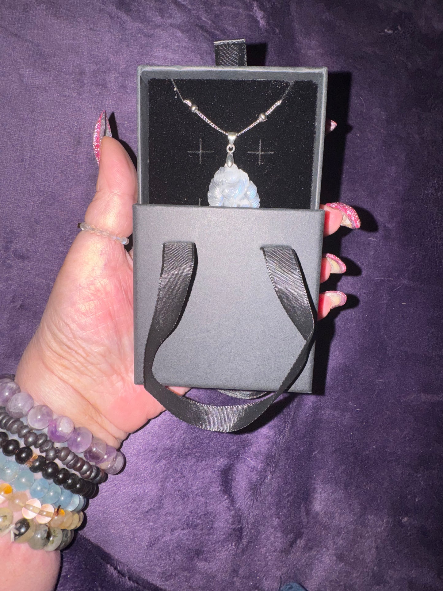 High Quality Blue Flash Moonstone 9Tail Fox Necklace