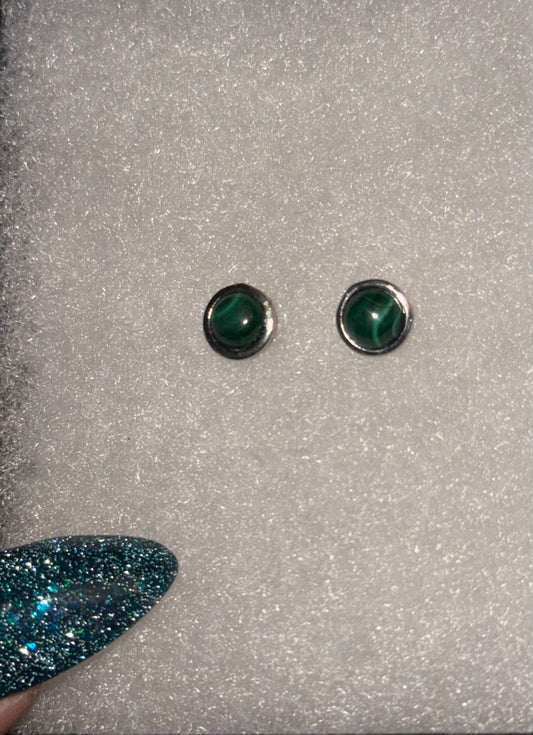 Natural Malachite Round s925 Stud Earrings