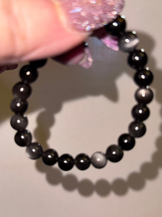 Silver Sheen Black Obsidian 8mm Bead Bracelets