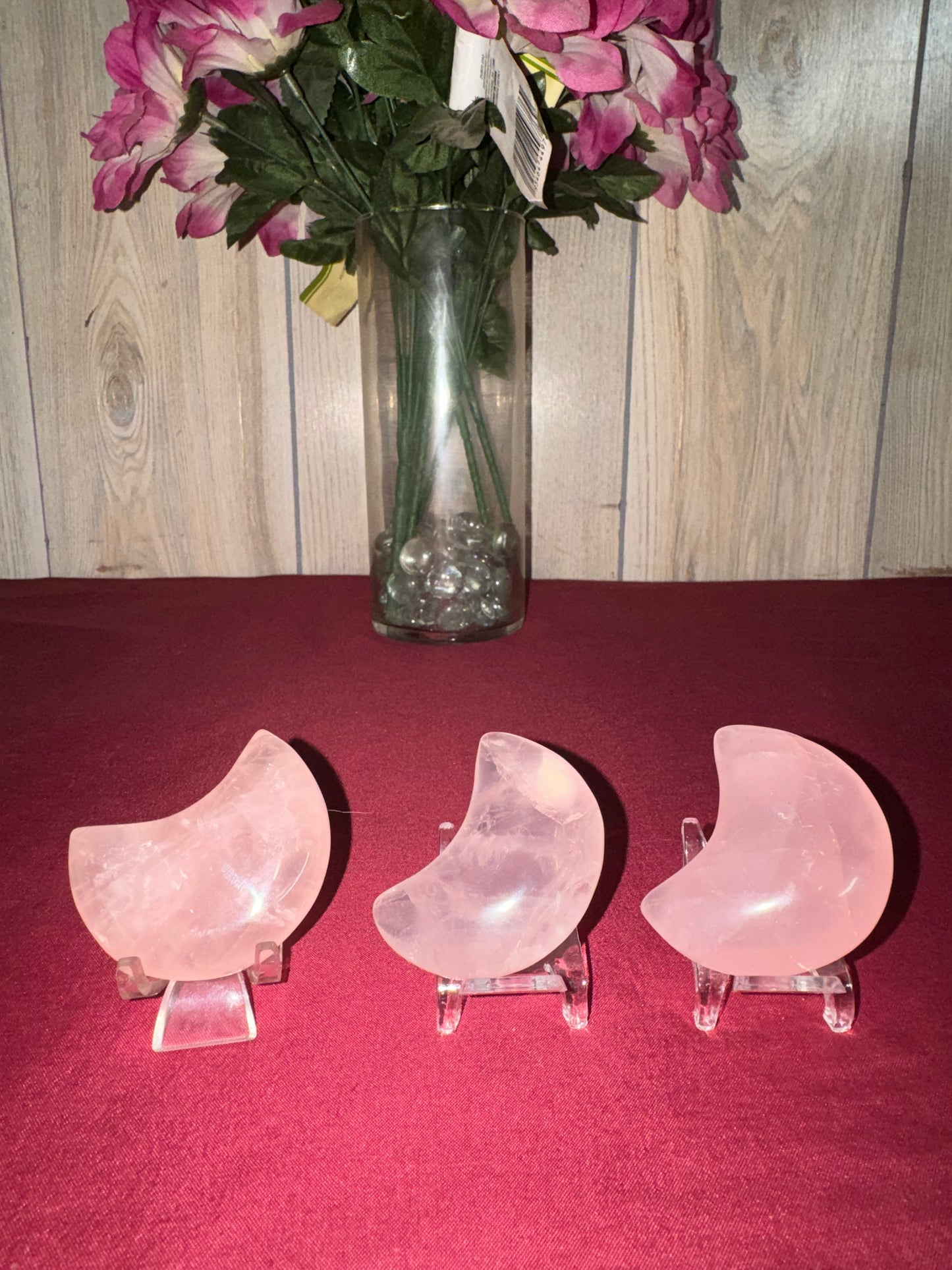 HQ Rose Quartz Moon Carvings
