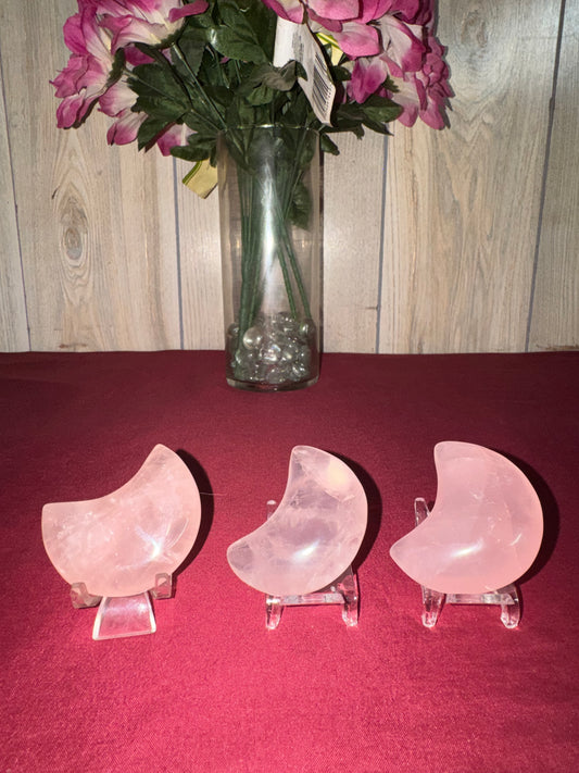 HQ Rose Quartz Moon Carvings