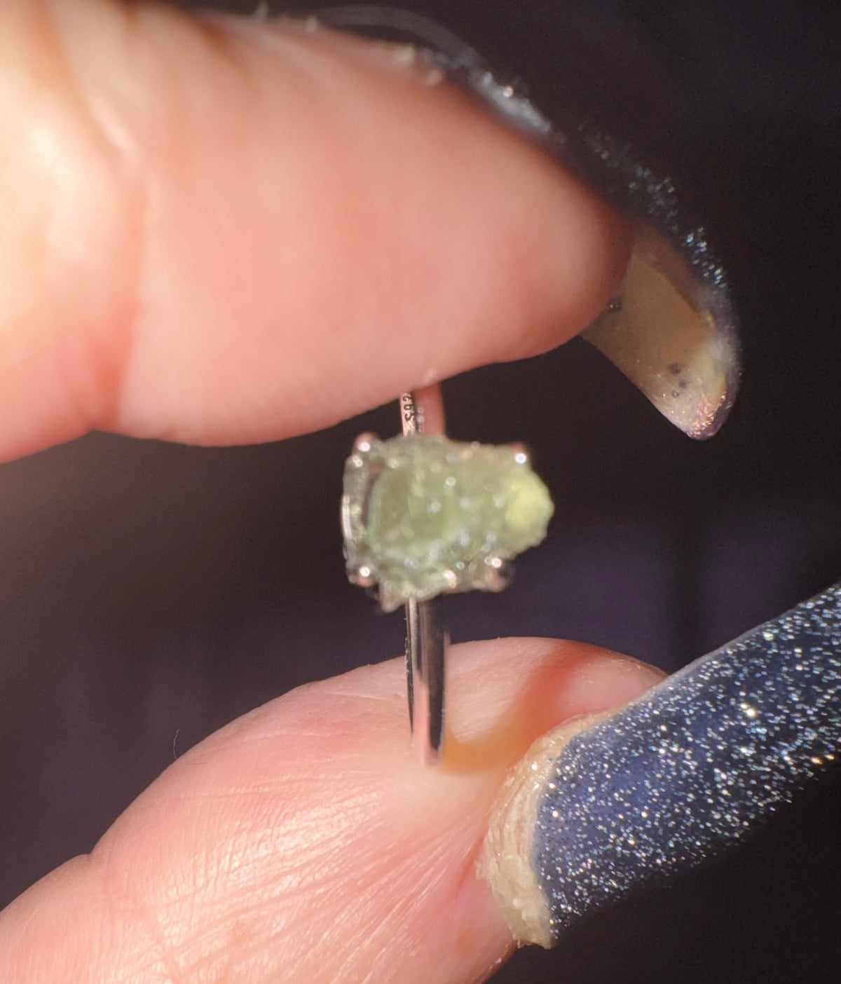 Natural Raw Moldavite s925 Dainty Starter Ring. Includes Certificate,  Box and Cleaning Cloth.