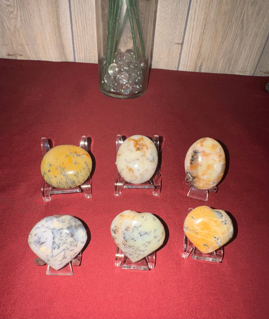Dendritic Opal Hearts and Palm Stone