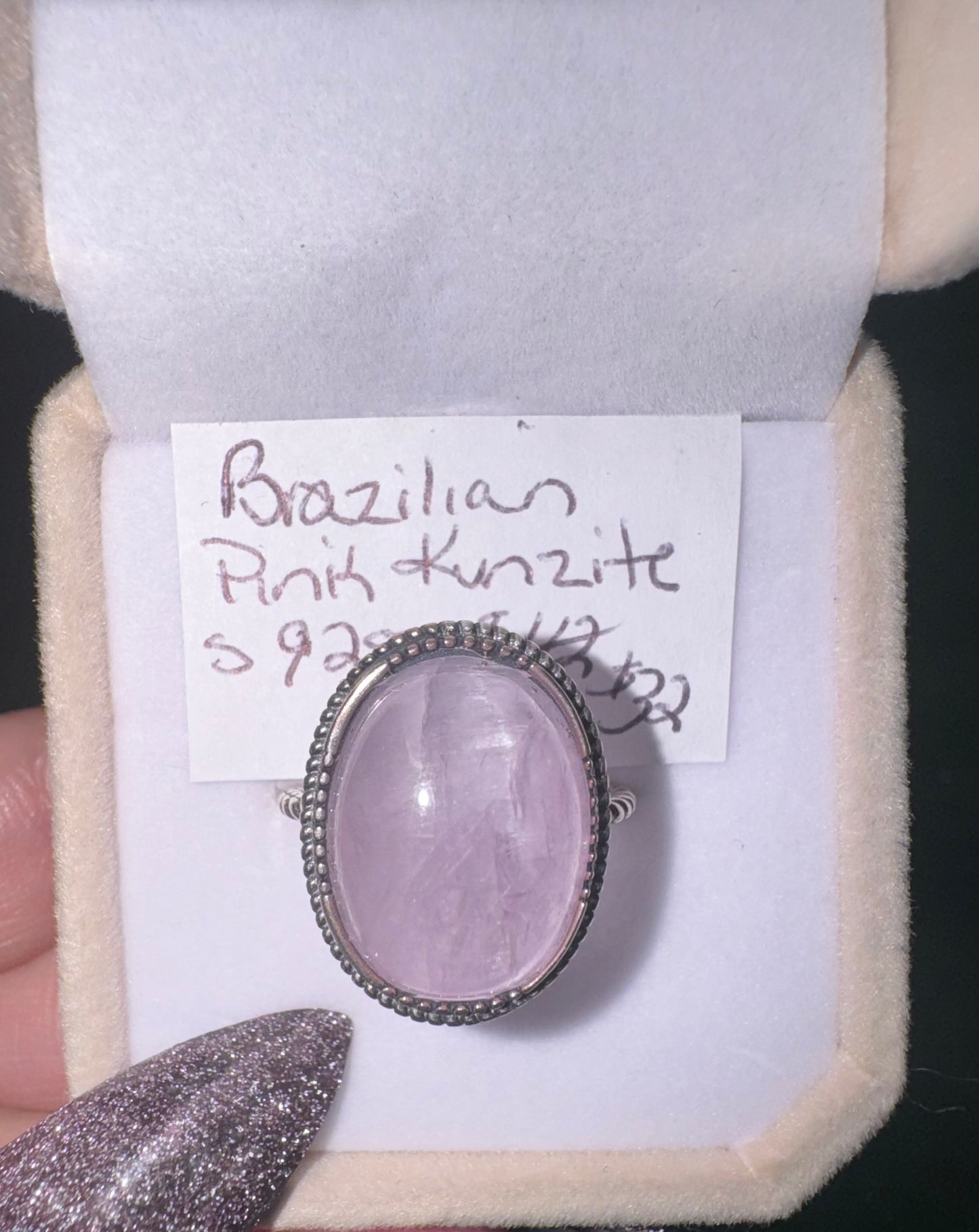 High Quality Brazilian Pink Kunzite Adjustable s925 Ring. $32 from $42.