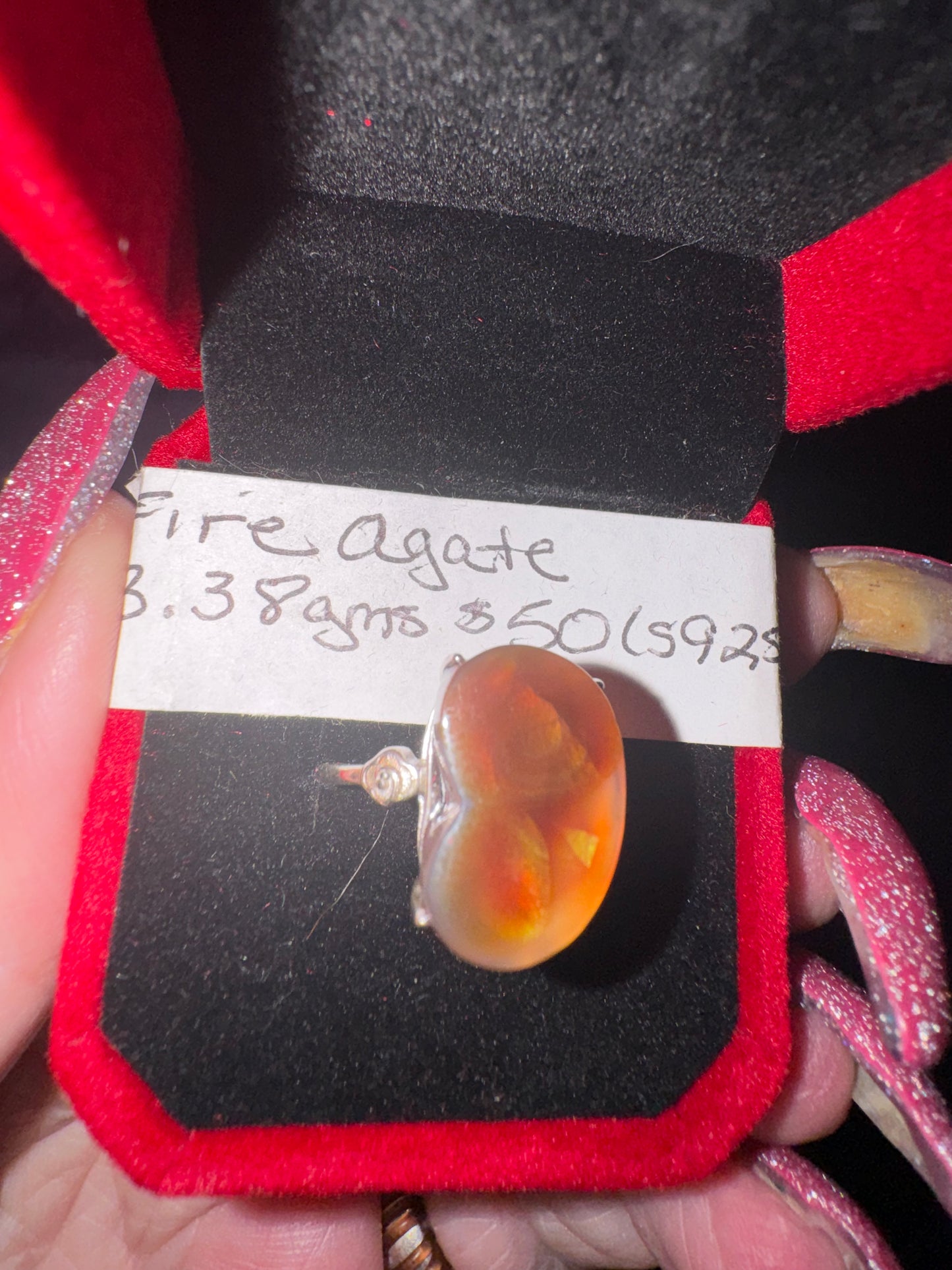 Fire Agate s925 Adjustable Ring
