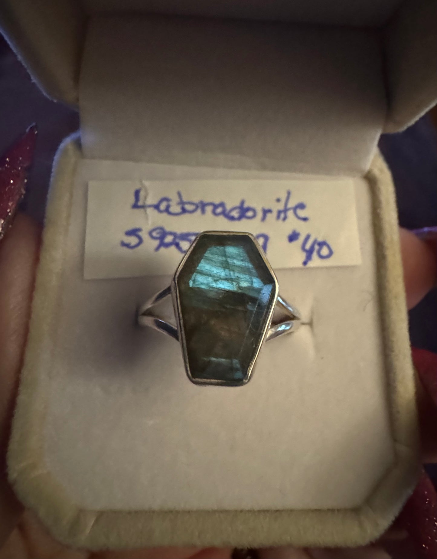 Handcrafted Blue Flash Black Labradorite Fitted Size s925 Ring