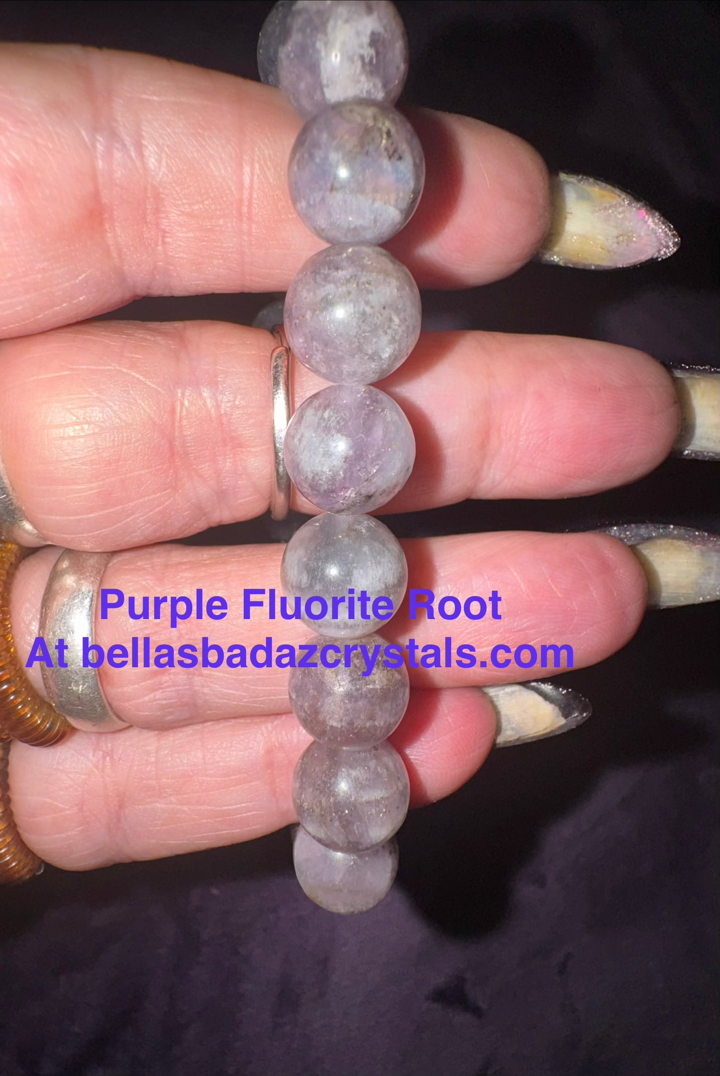Lavender/Purple Fluorite Root w/ Pyrite 11mm Bead Bracelet