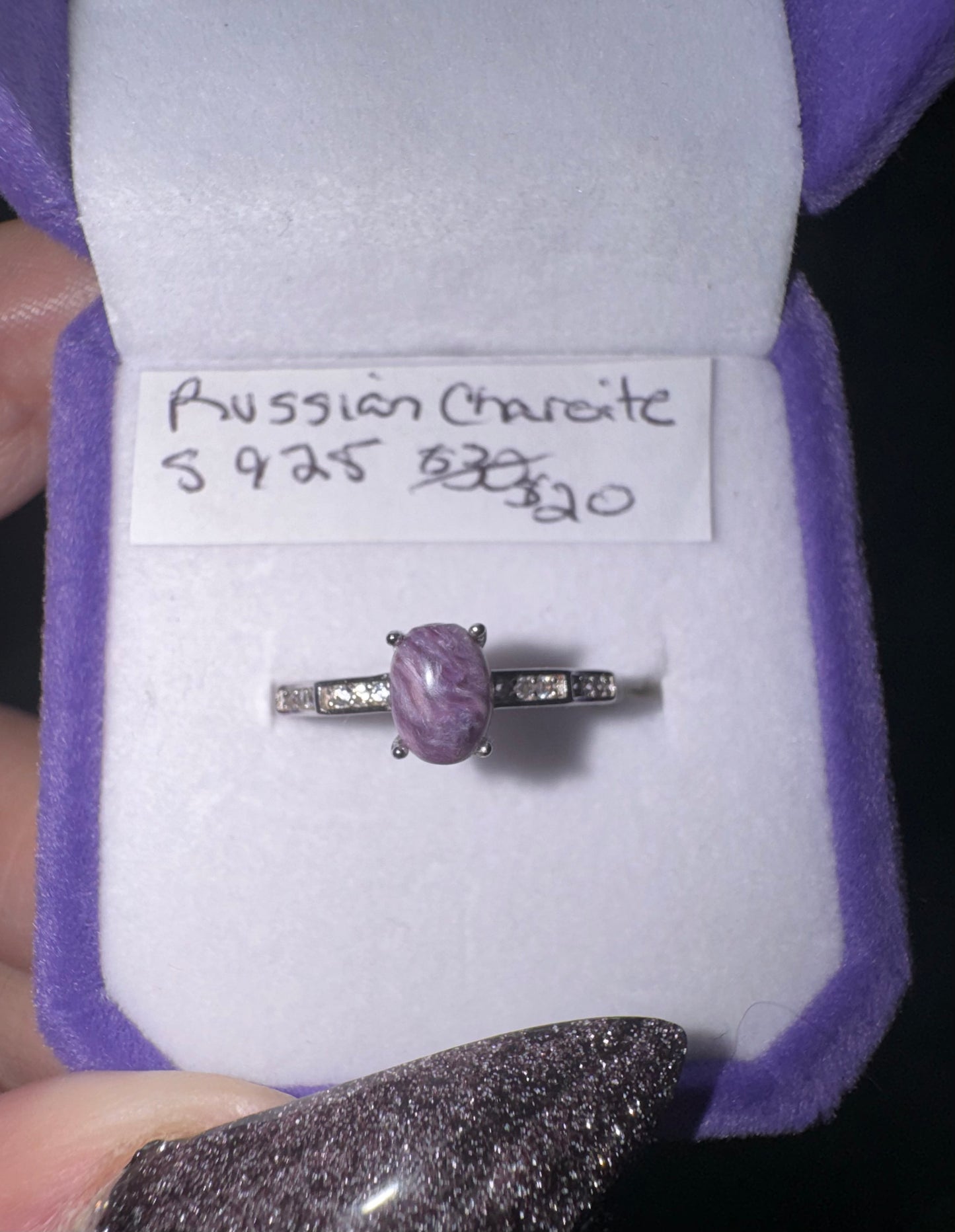 Russian Charoite and Zirconia Adjustable s925 Ring