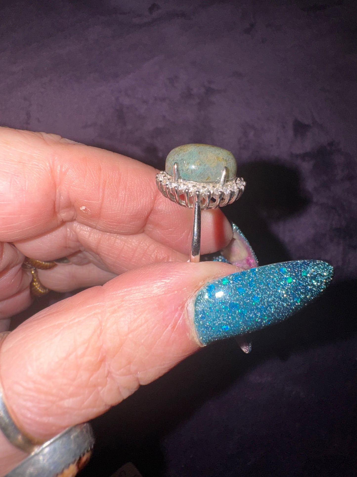 Moss Agate / zirconia ( adjustable nickle free stainless steel)