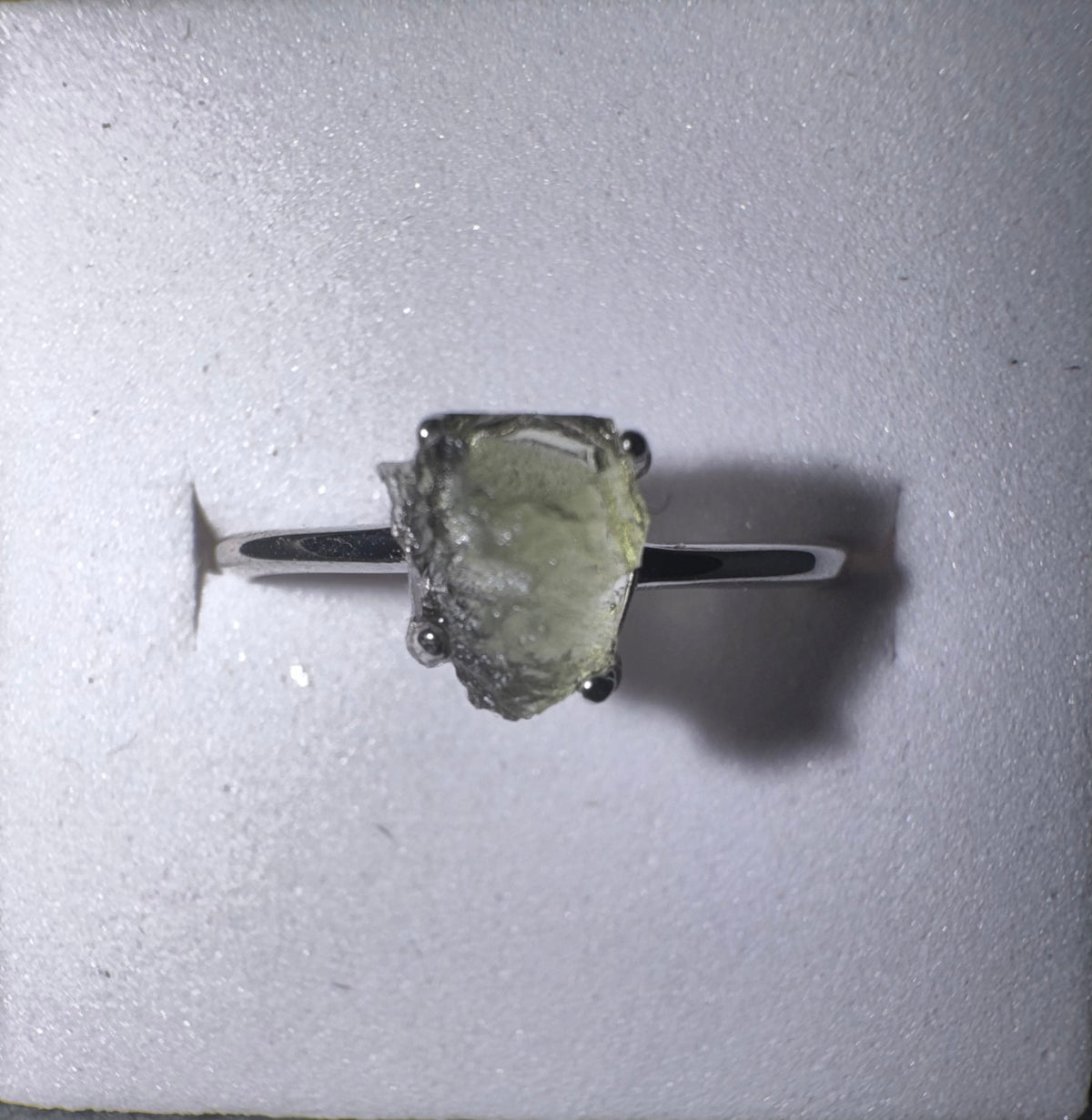 Natural Raw Moldavite s925 Dainty Starter Ring. Includes Certificate,  Box and Cleaning Cloth.