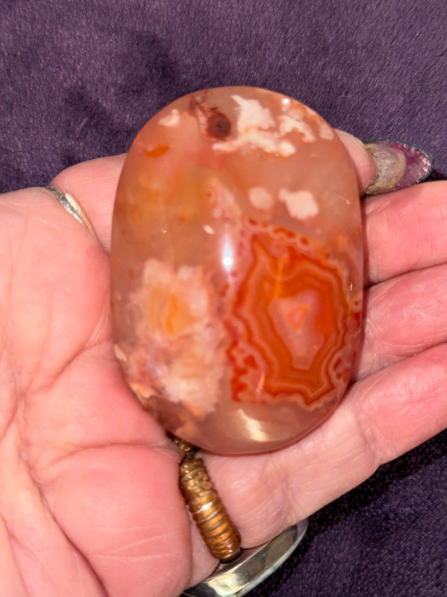 HQ Flower Quartz with Carnelian Palm Stones
