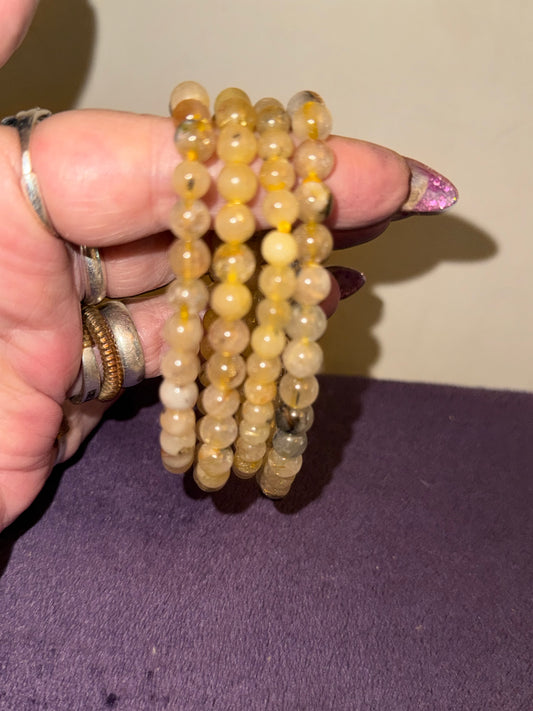 Brazilian Golden Rutile W/Black Tourmaline 6mm Bead Bracelets AAA