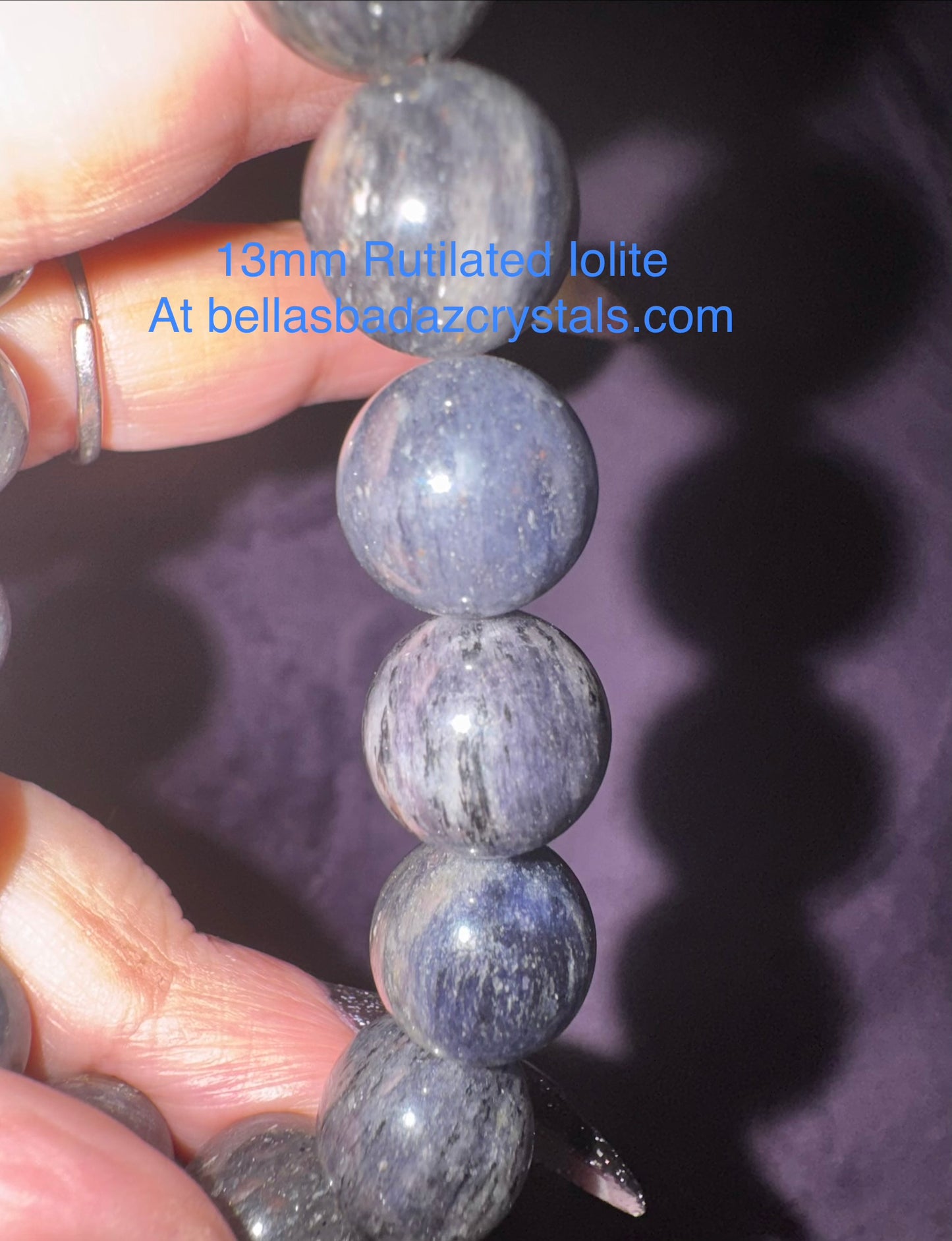 Iolite w/ Rutile 13mm Bead Bracelet