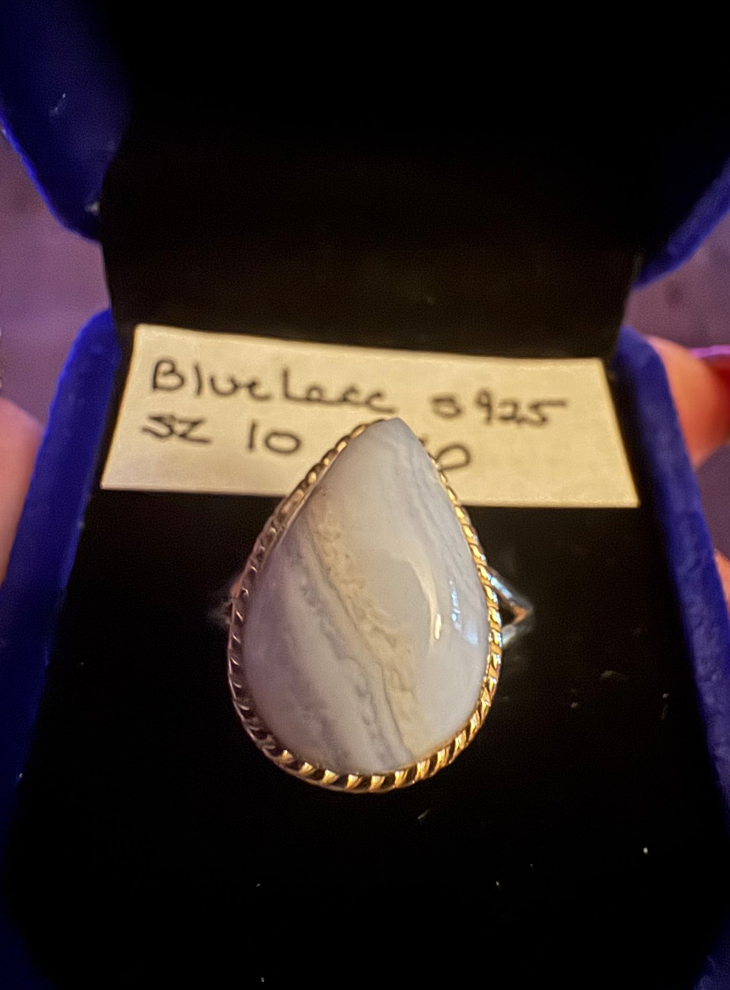 Blue Lace Agate, Handcrafted, Fitted Size s925 Ring.