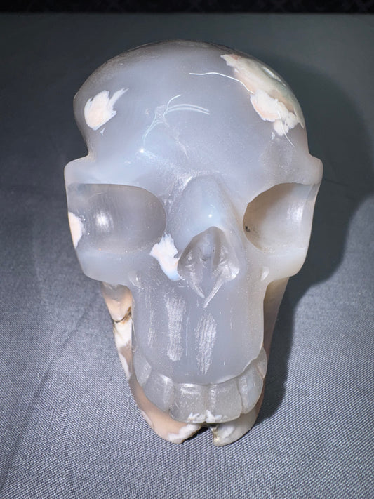 Black Flower Agate Skull