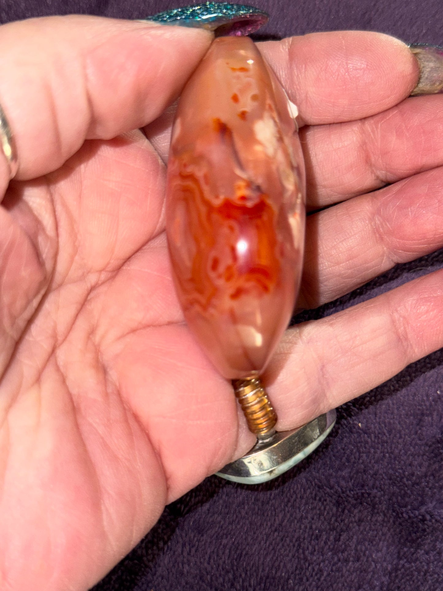 HQ Flower Quartz with Carnelian Palm Stones