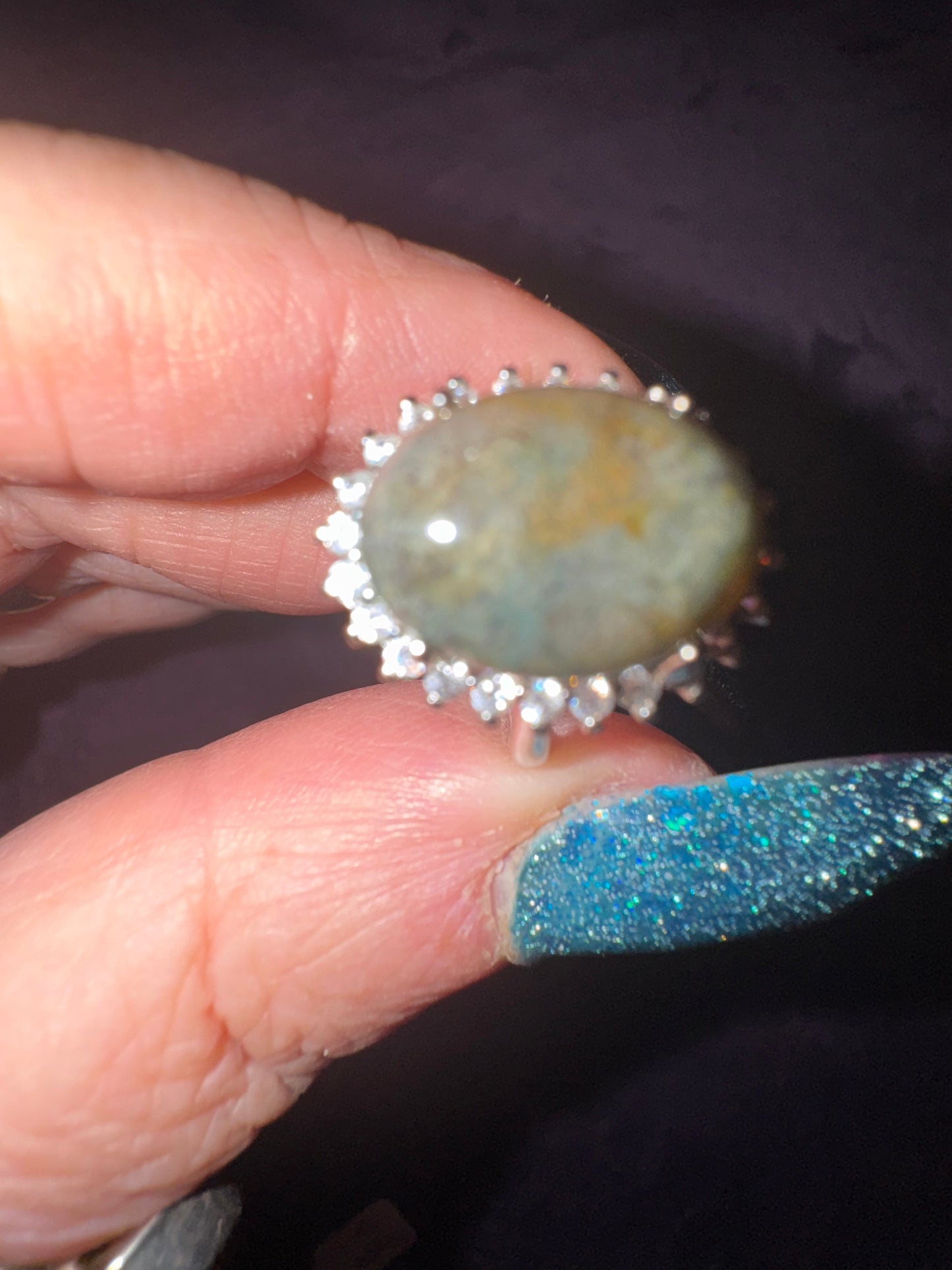 Moss Agate / zirconia ( adjustable nickle free stainless steel)