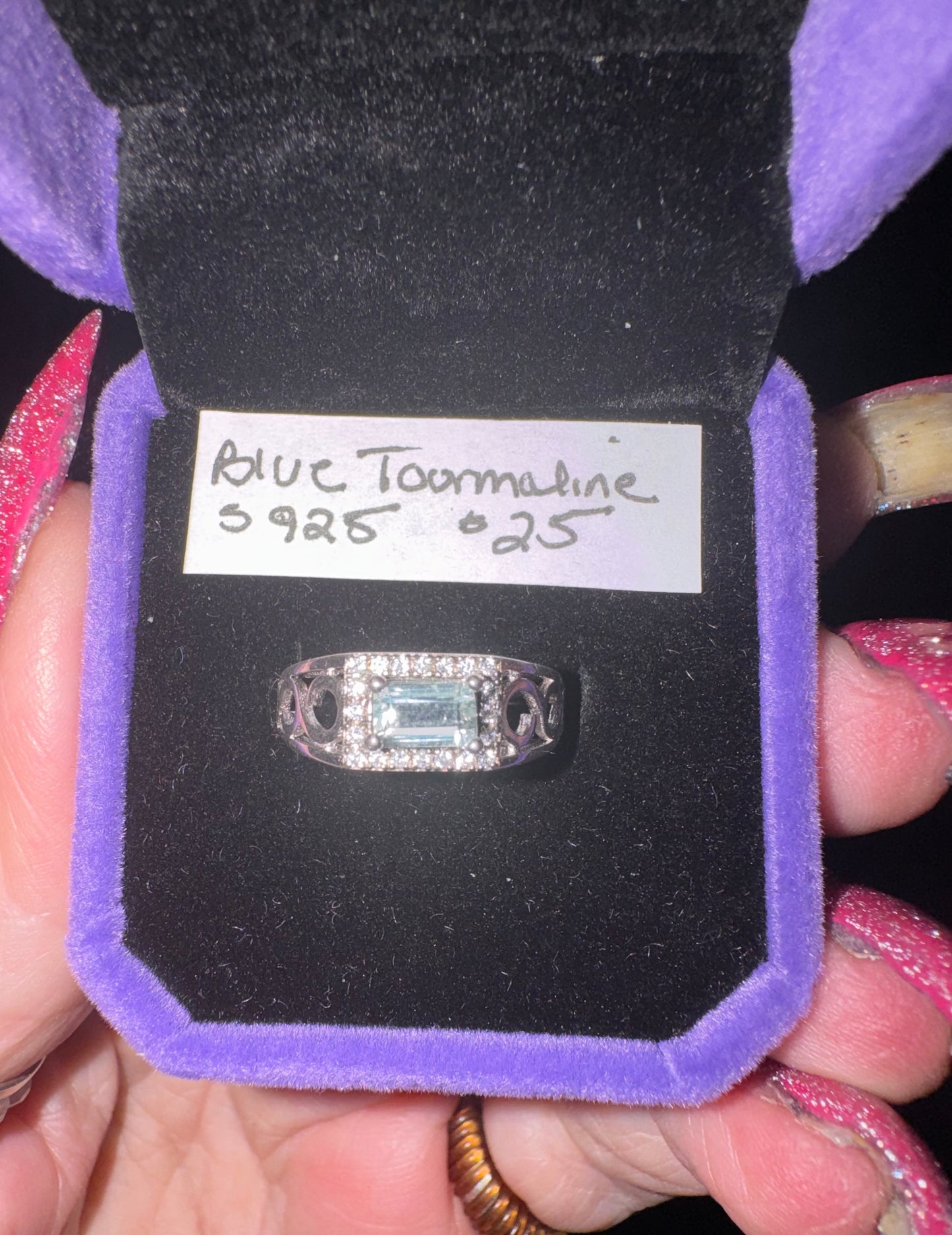 HQ Blue Tourmaline Band Style s925 Adjustable Ring