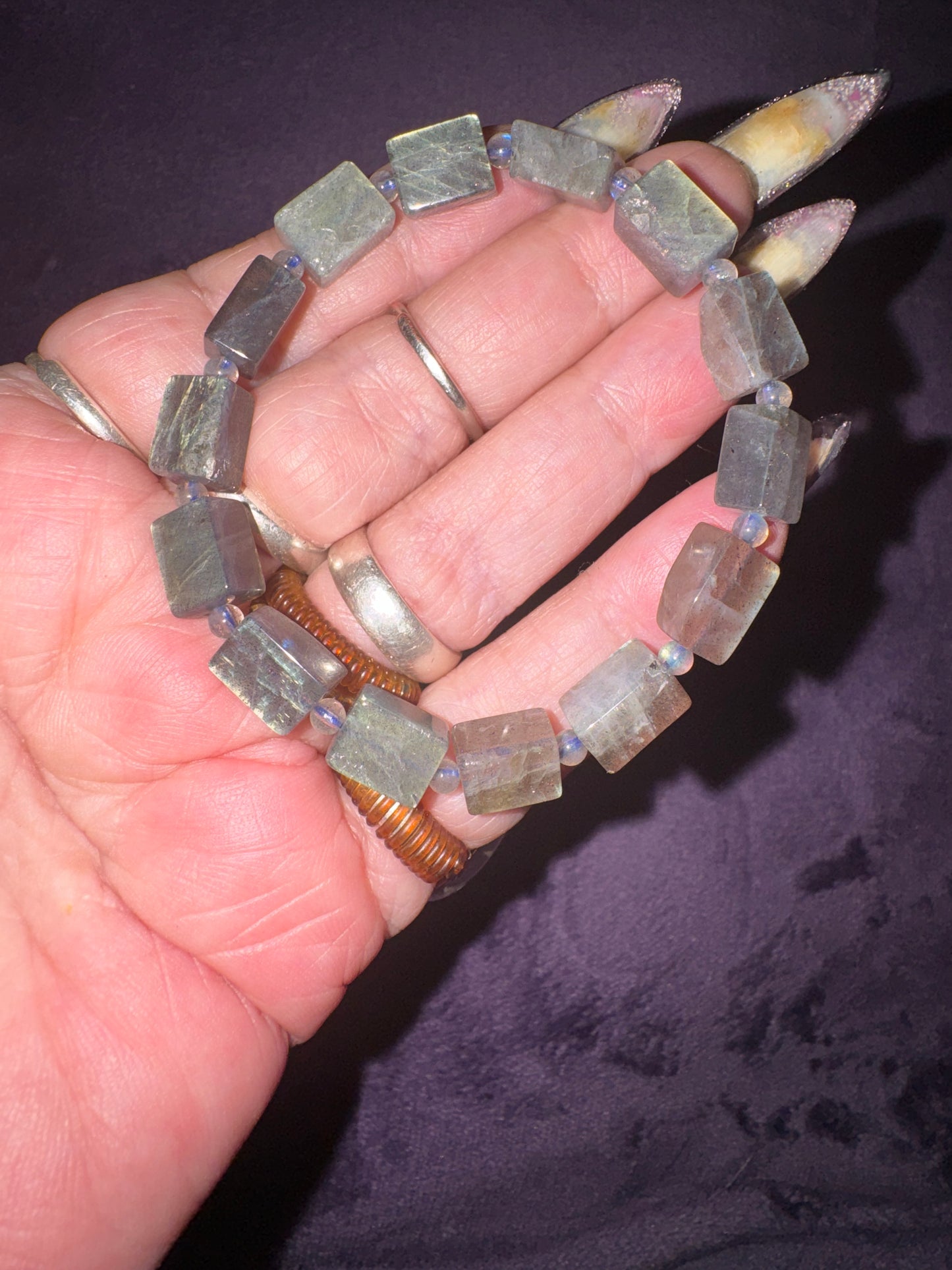 Top Quality Clear Labradorite Rectangular Freeform Bead Bracelet ￼